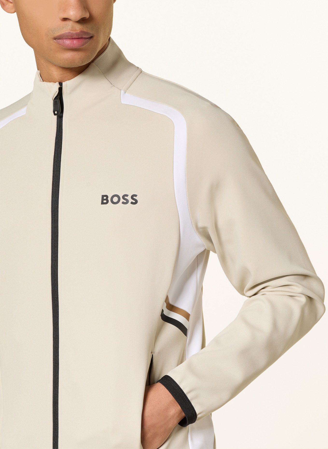 BOSS Trainingsjacke TOC: BEIGE / WEISS
