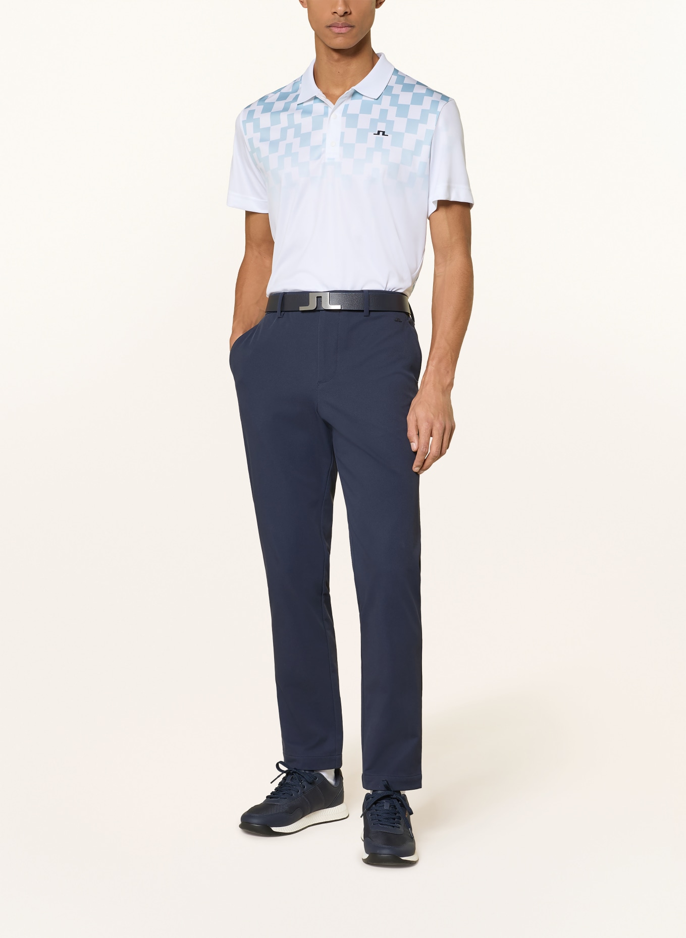 J.LINDEBERG Funktions-Poloshirt: WEISS / BLAUGRAU