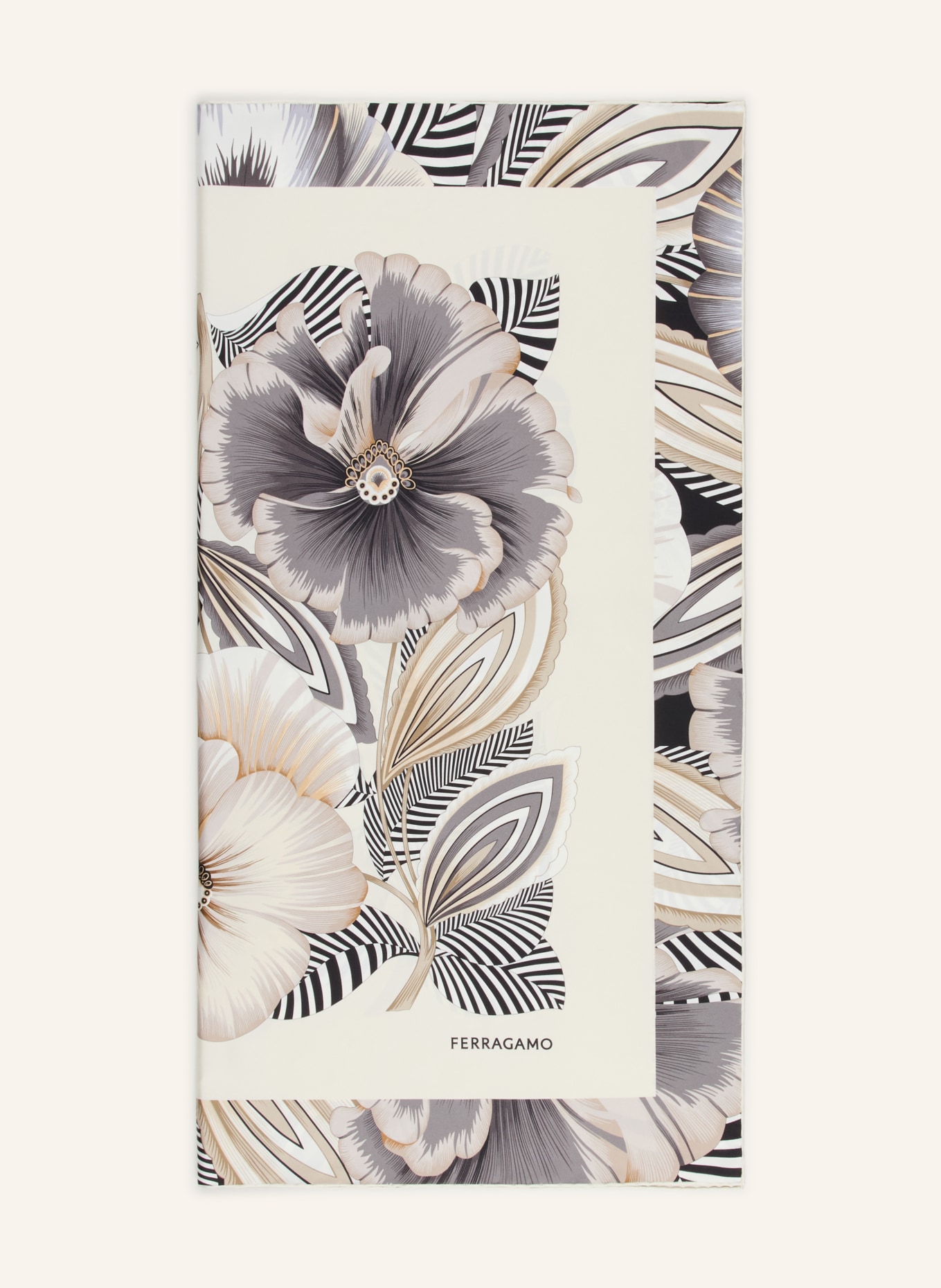 FERRAGAMO Seidentuch: CREME / TAUPE / SCHWARZ