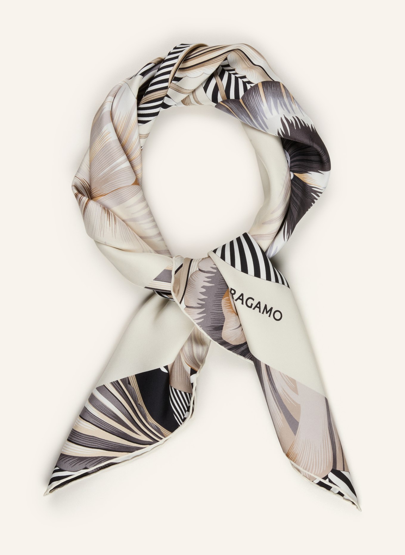 FERRAGAMO Seidentuch: CREME / TAUPE / SCHWARZ