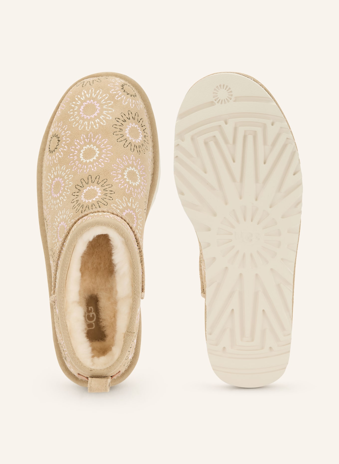 UGG Slipper CLASSIC MICRO SUN STITCH: BEIGE / ROSA / CREME