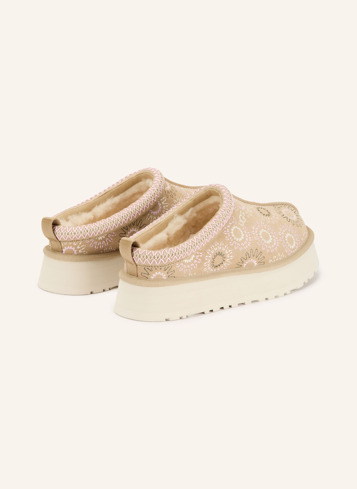 UGG Plateau-Pantoletten TAZZ SUN STITCH: BEIGE / ROSA / ECRU