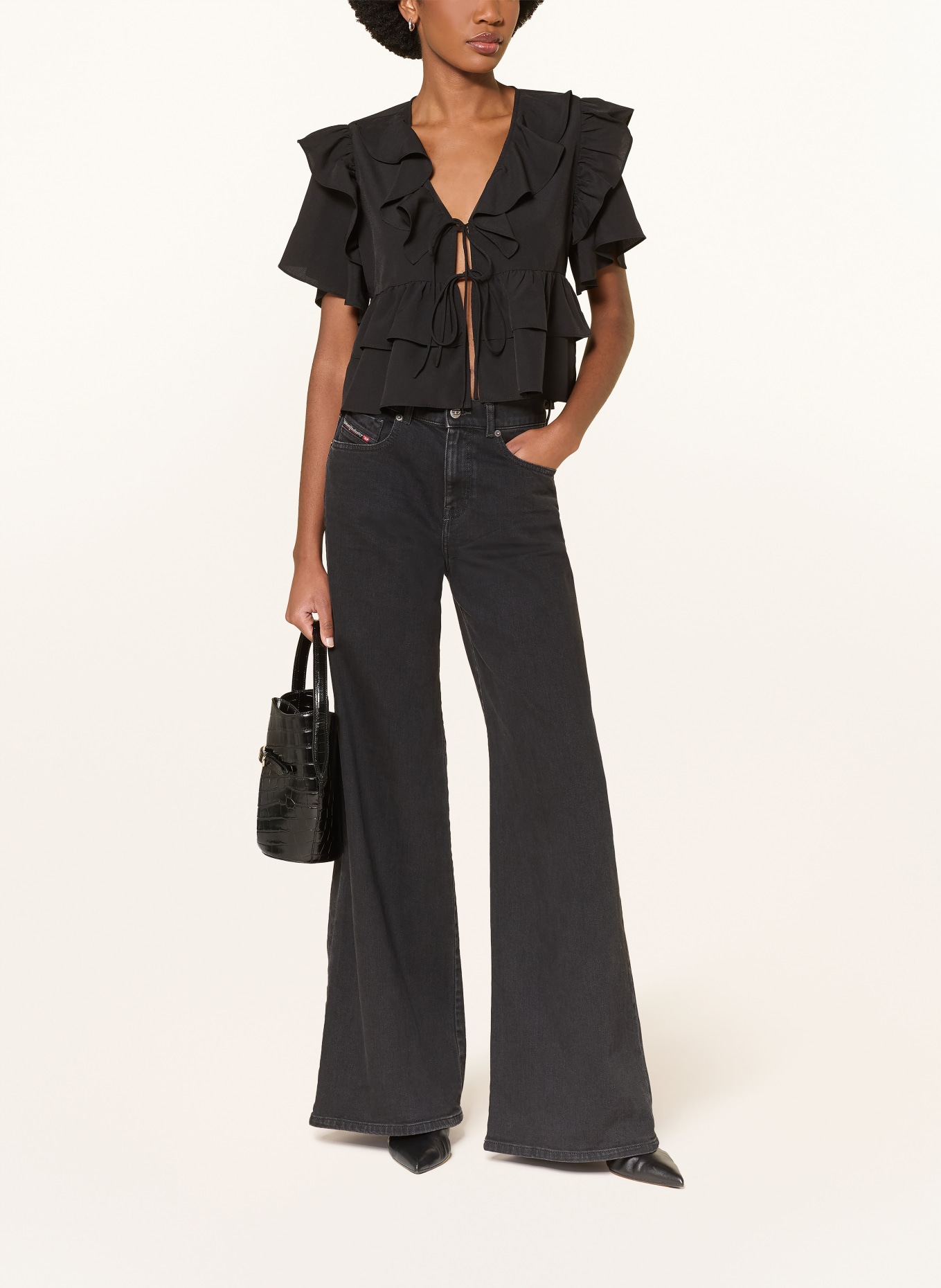 MRS & HUGS Bluse mit Volants: SCHWARZ