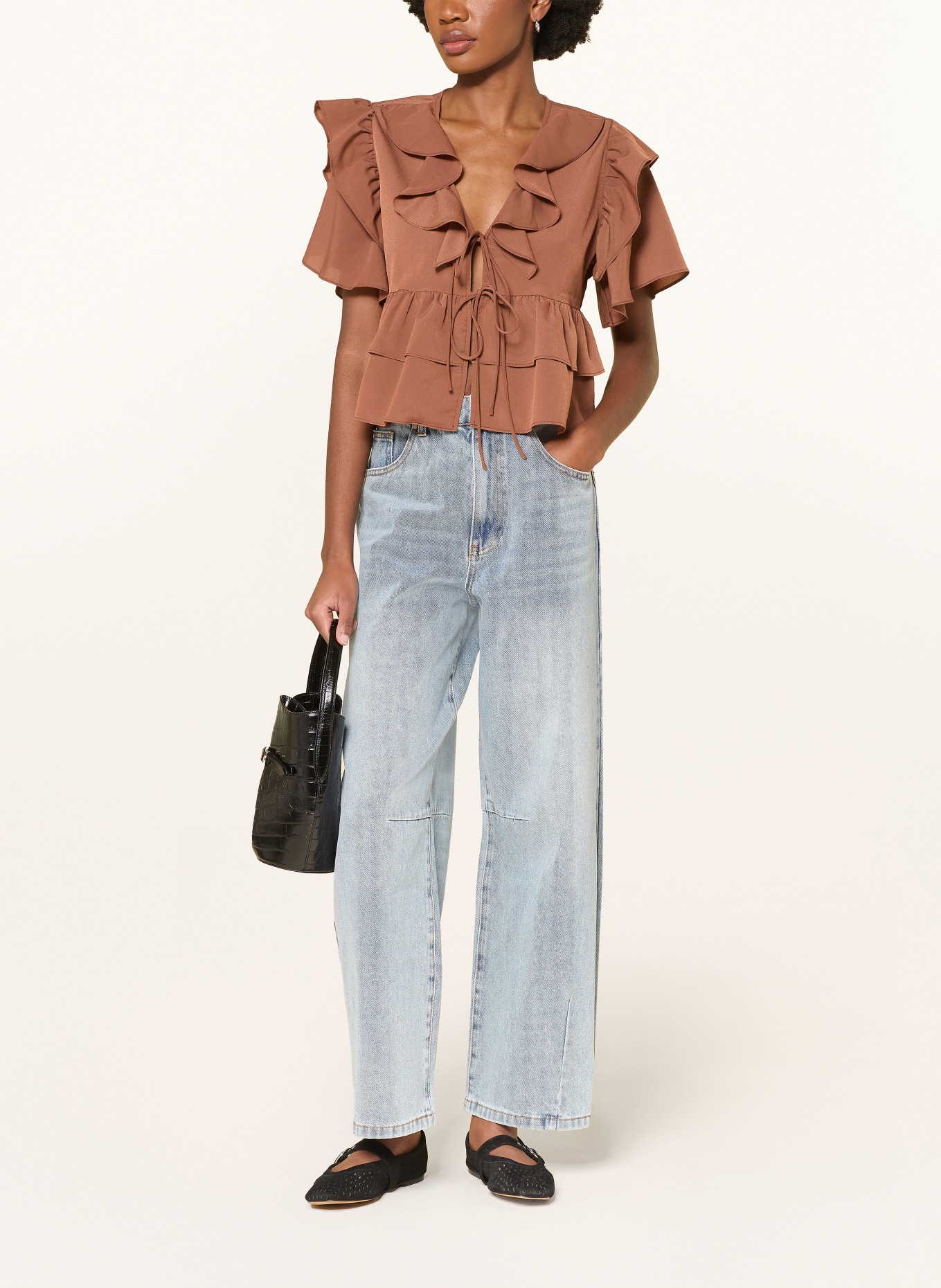 MRS & HUGS Blouse with flounces: BROWN