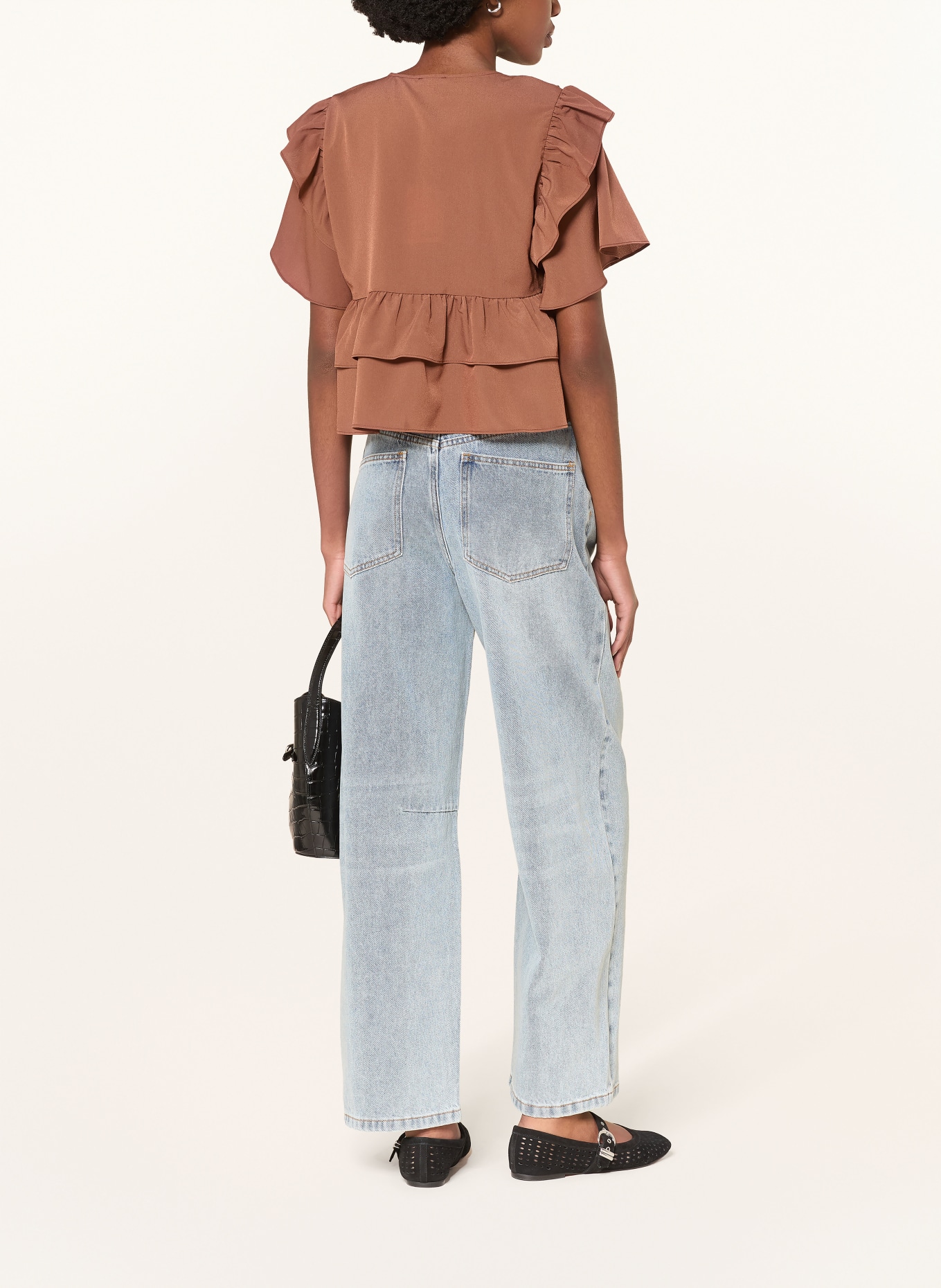 MRS & HUGS Blouse with flounces: BROWN