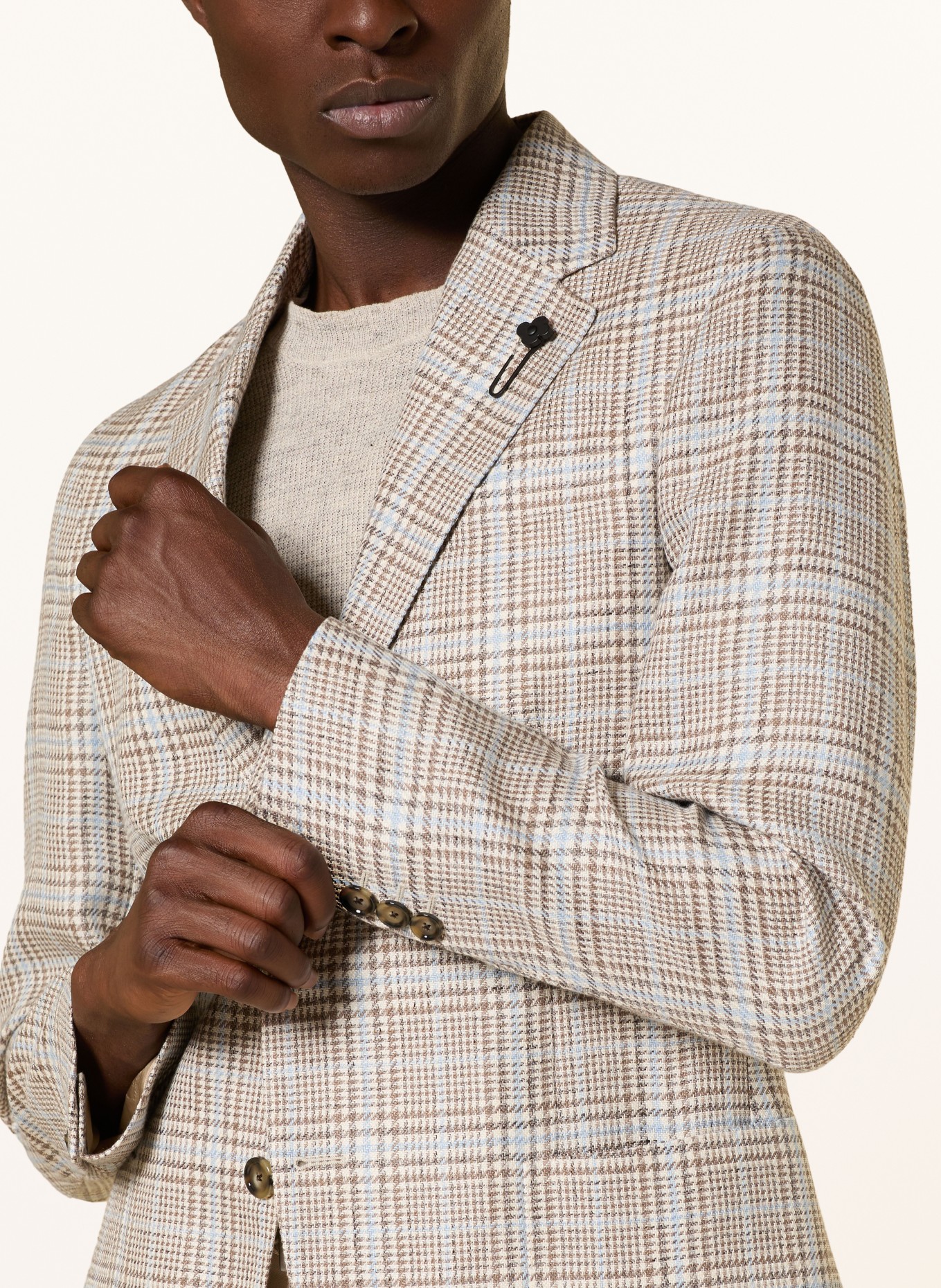 LARDINI Marynarka Extra Slim Fit: BEŻOWY / SZAROBRĄZOWY / JASNONIEBIESKI