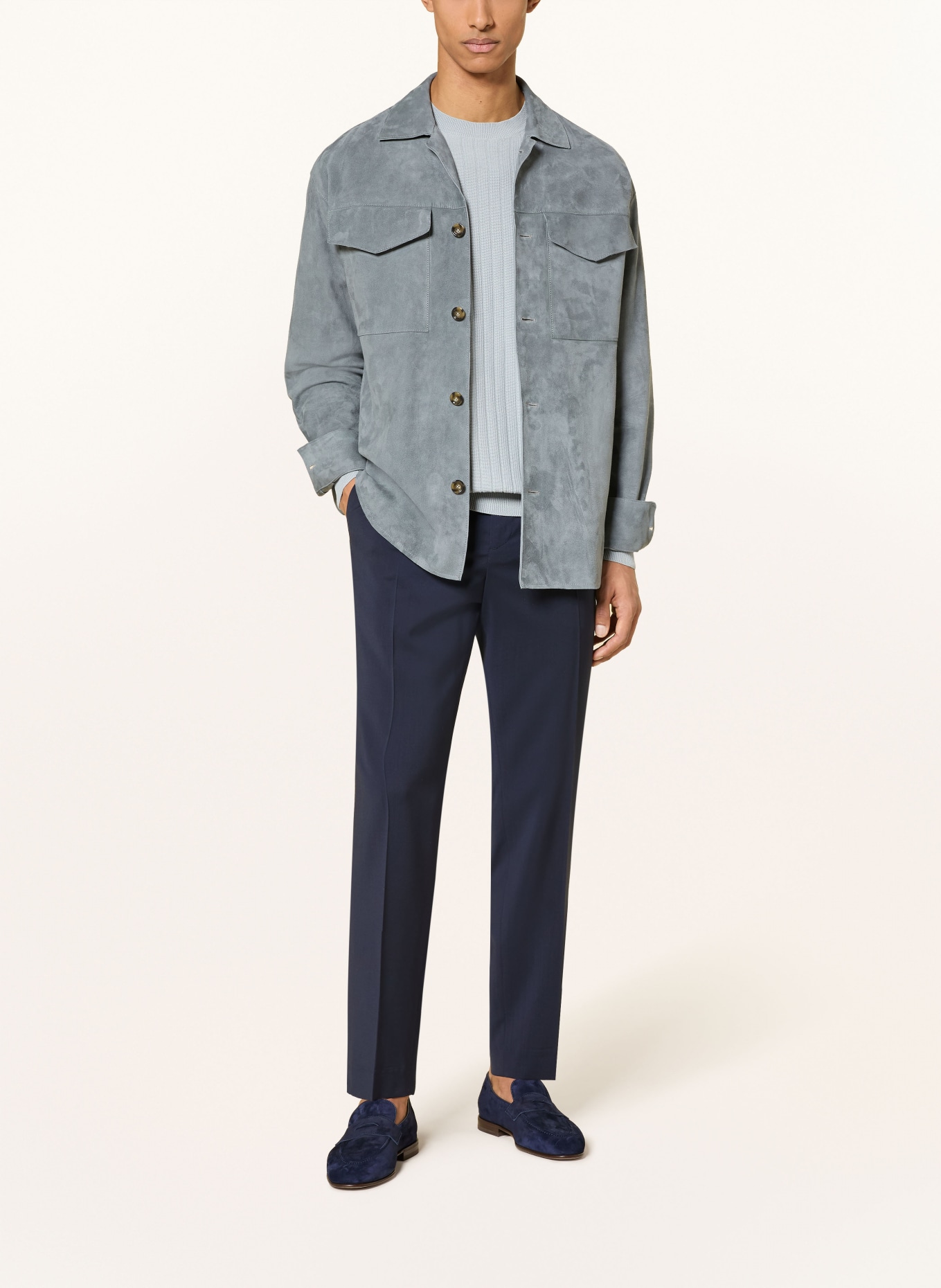 LARDINI Leder-Overshirt: BLAUGRAU