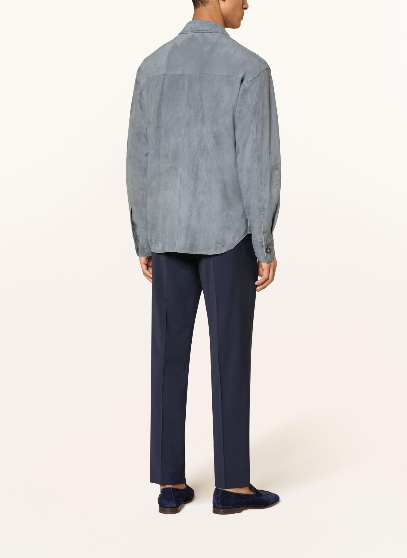 LARDINI Leder-Overshirt: BLAUGRAU