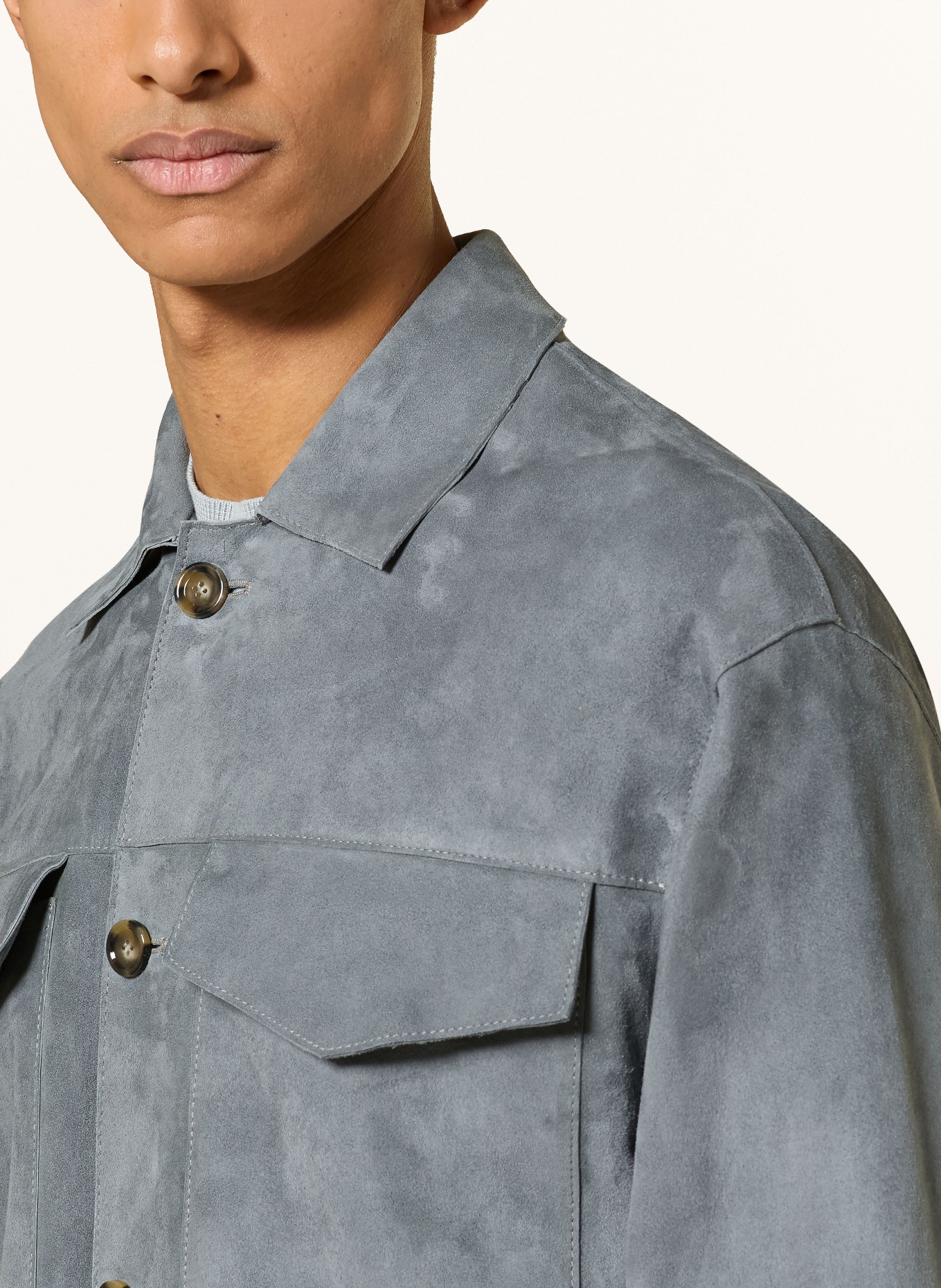 LARDINI Leder-Overshirt: BLAUGRAU