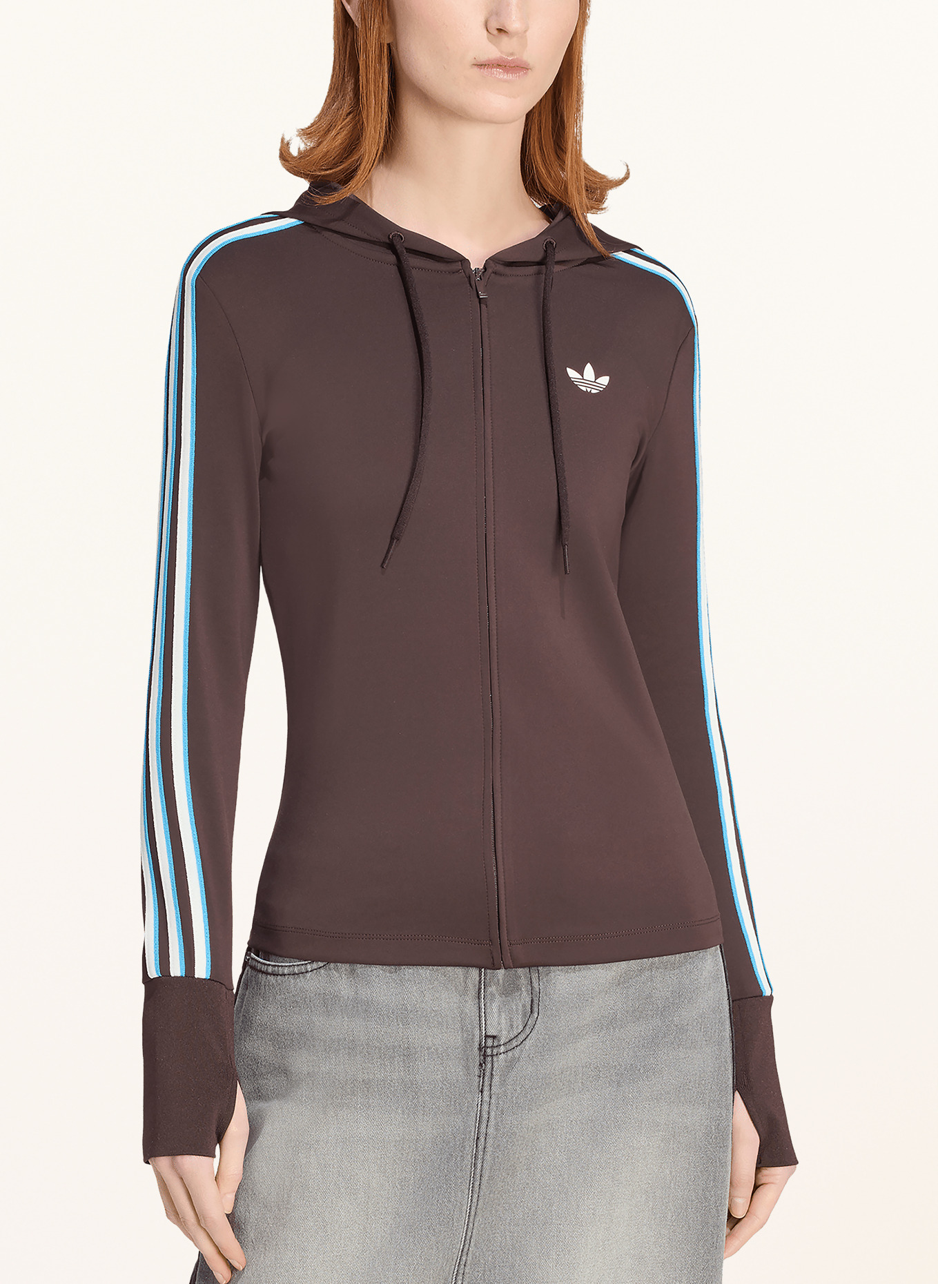 adidas Originals Mikina HOODED TREFOIL ZIPPER: TMAVĚ HNĚDÁ