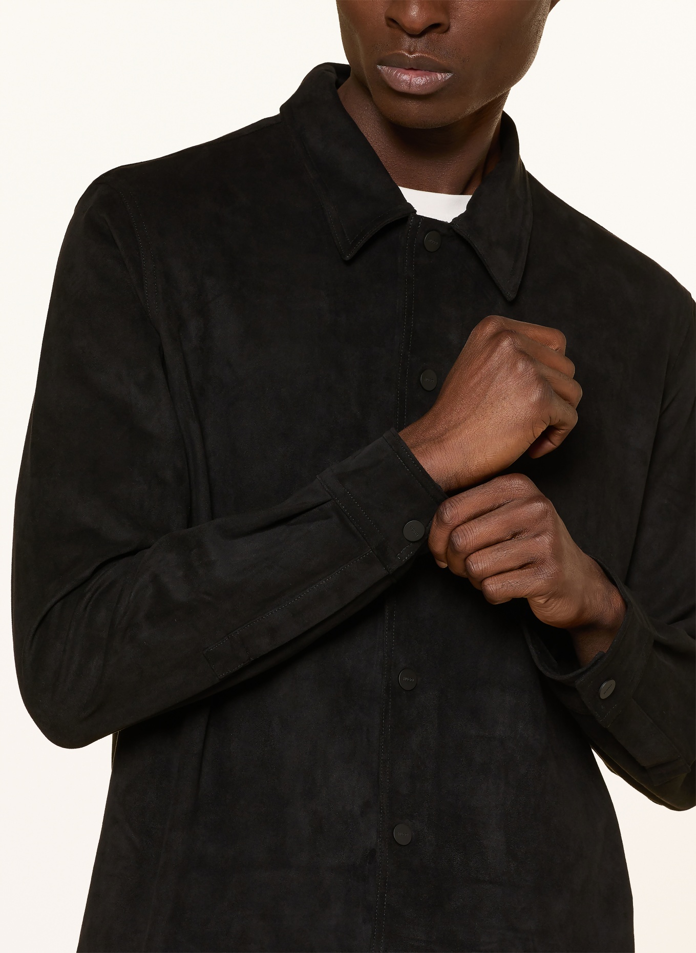 HUGO ENASO leather-look overjacket: BLACK