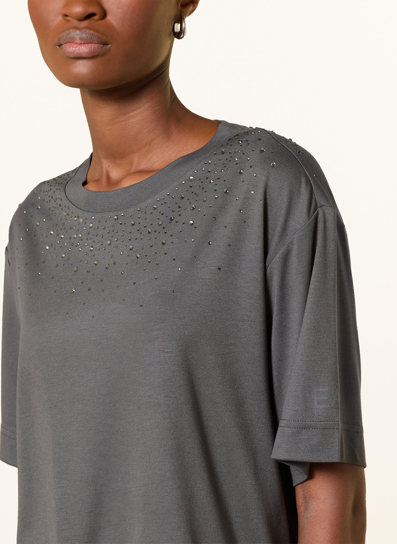 EA7 EMPORIO ARMANI T-shirt avec pierres précieuses: GRIS FONCÉ / ARGENT