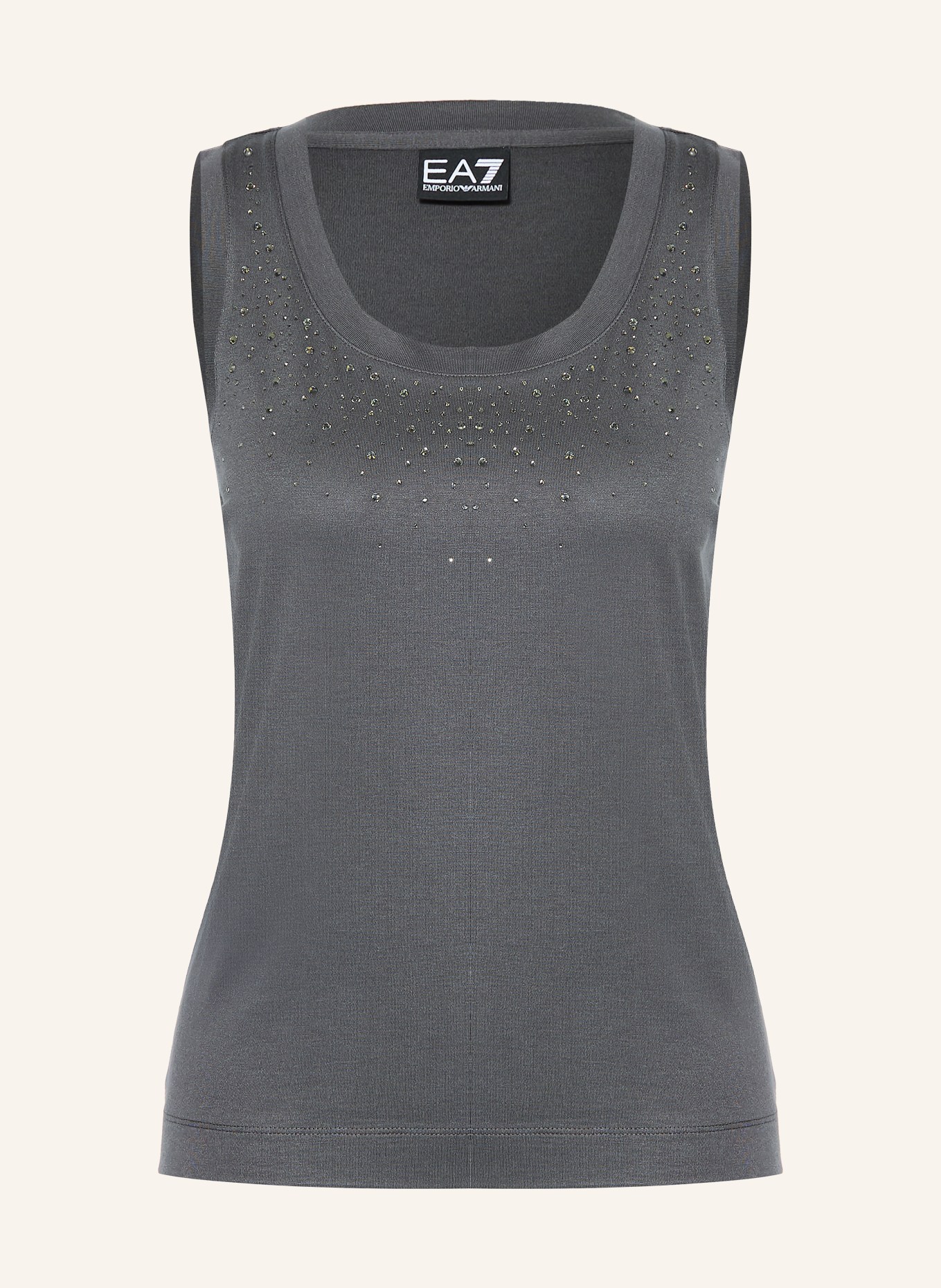 EA7 EMPORIO ARMANI Top s ozdobnými kameny: TMAVĚ ŠEDÁ