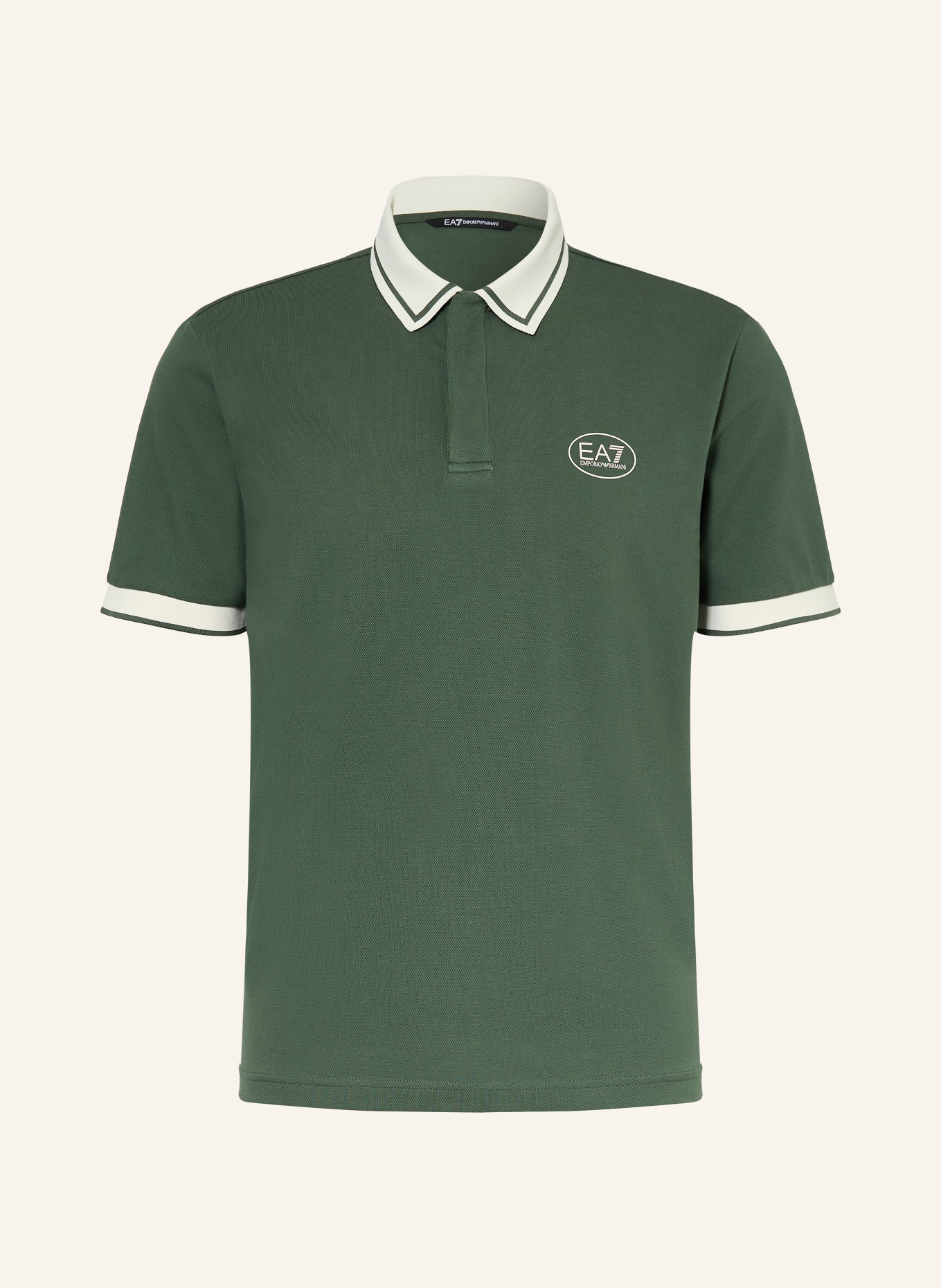 EA7 EMPORIO ARMANI Regular fit piqué polo shirt: GREEN / CREAM