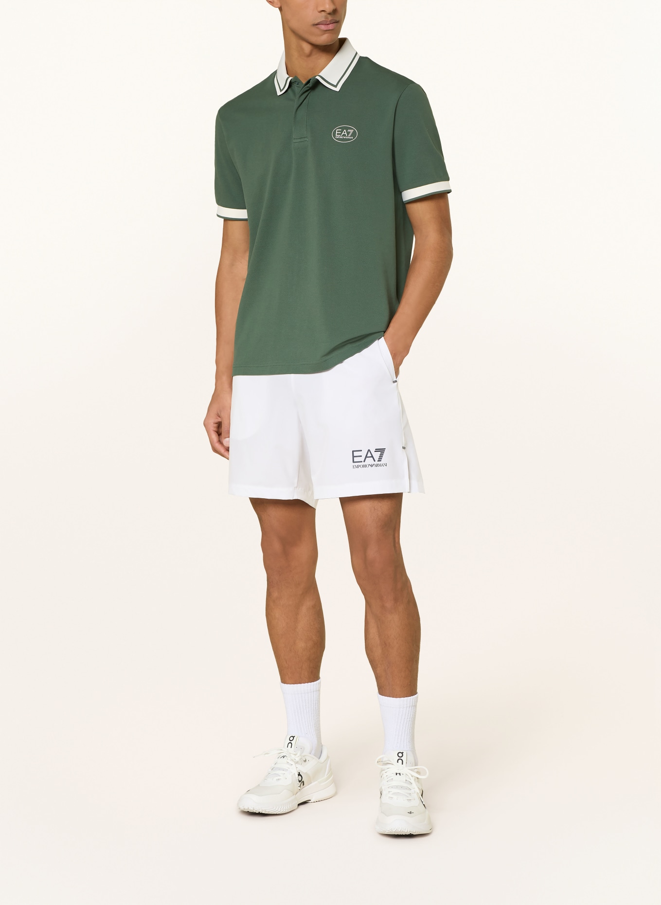 EA7 EMPORIO ARMANI Regular fit piqué polo shirt: GREEN / CREAM