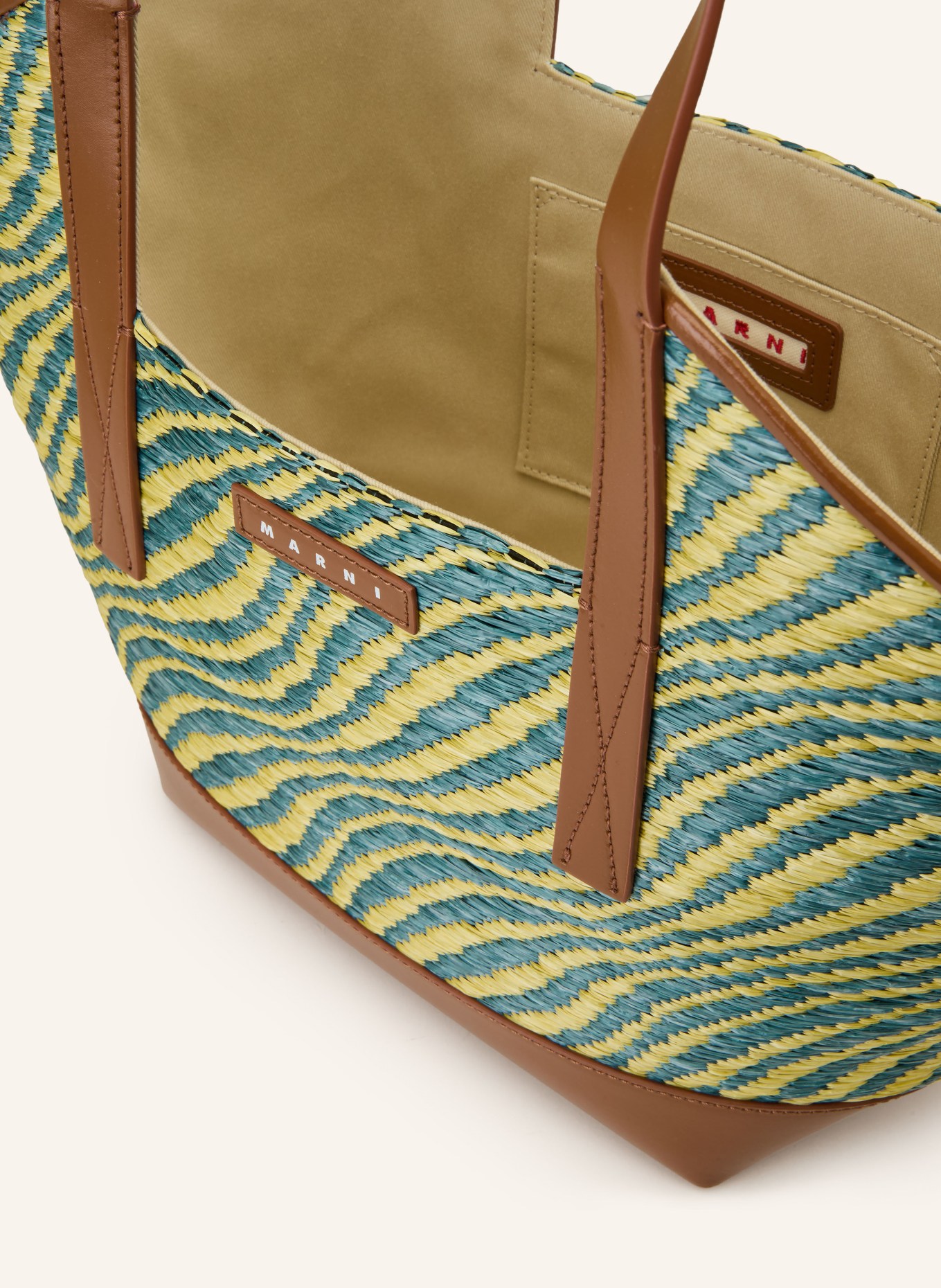 MARNI Shopper: HELLGRÜN / COGNAC / BLAU