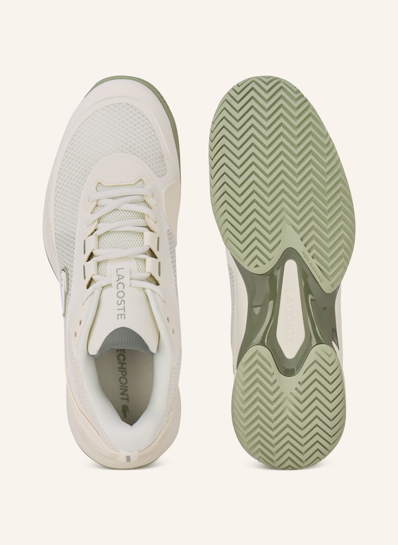 LACOSTE Tennisschuhe: ECRU / HELLGRÜN