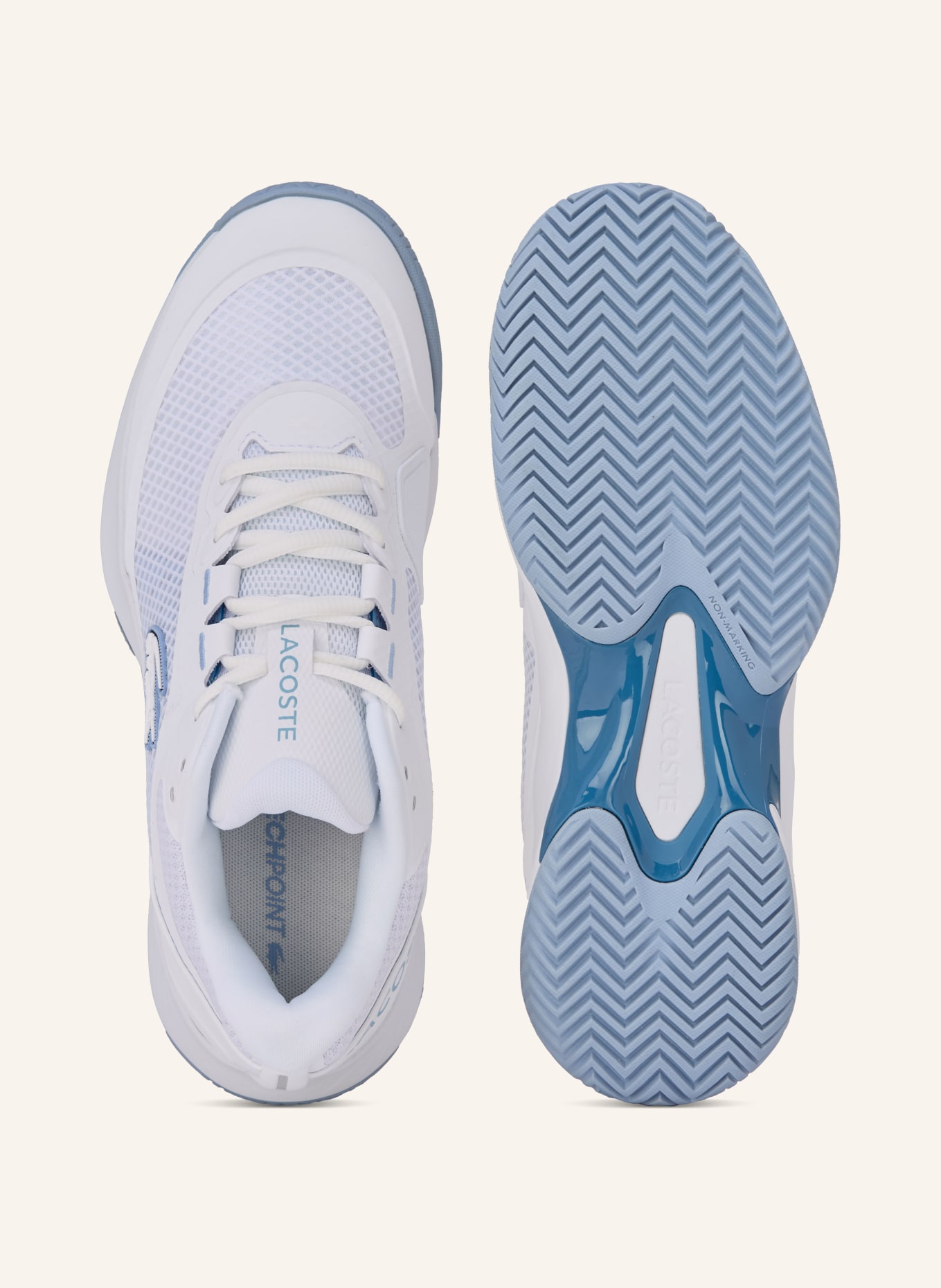 LACOSTE Tennisschuhe: WEISS / BLAUGRAU