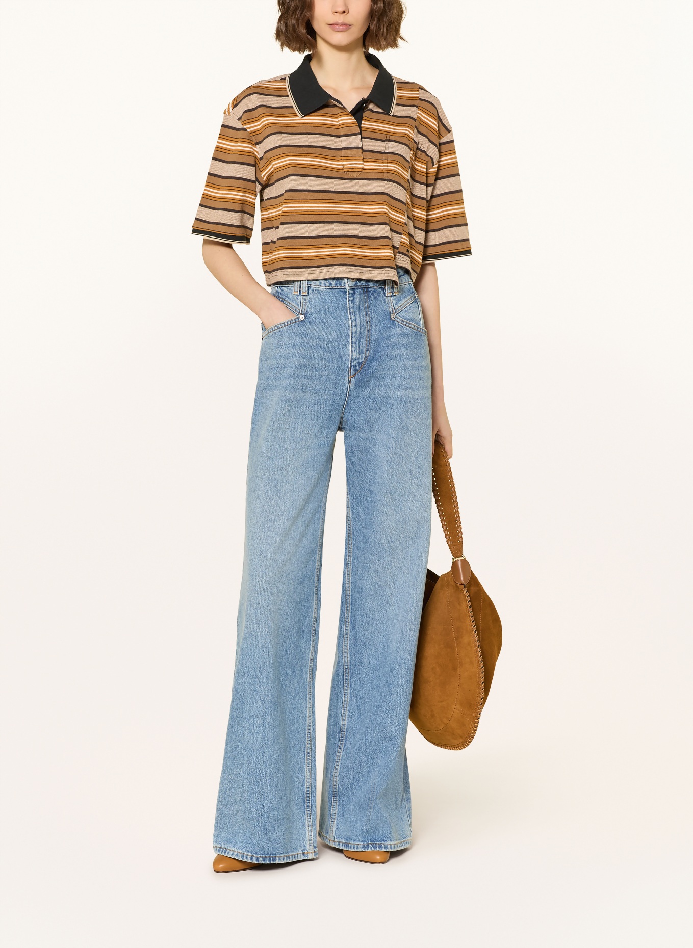 MARANT ÉTOILE ISALYNE jersey polo shirt: FUCHSIA / CREAM