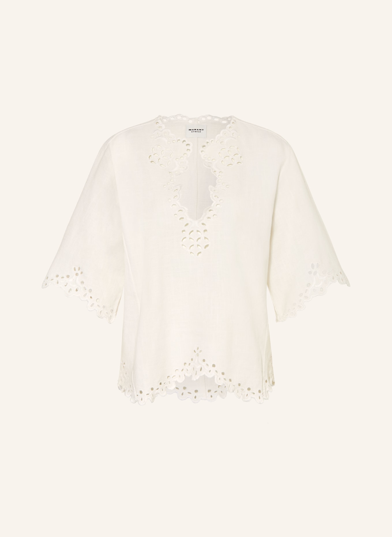 MARANT ÉTOILE SHANA blouse shirt with eyelet lace and 3/4 sleeves: WHITE