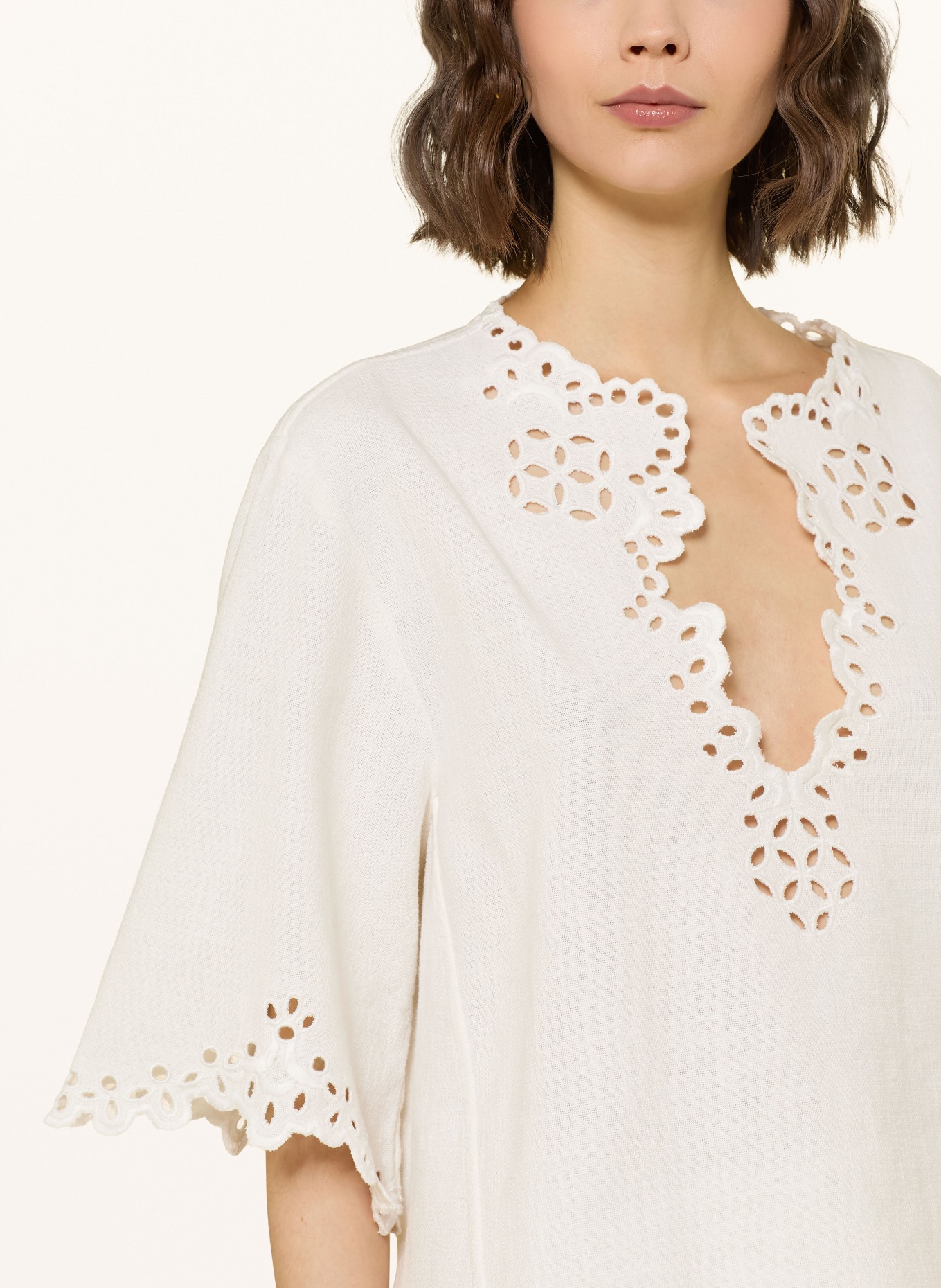 MARANT ÉTOILE SHANA blouse shirt with eyelet lace and 3/4 sleeves: WHITE