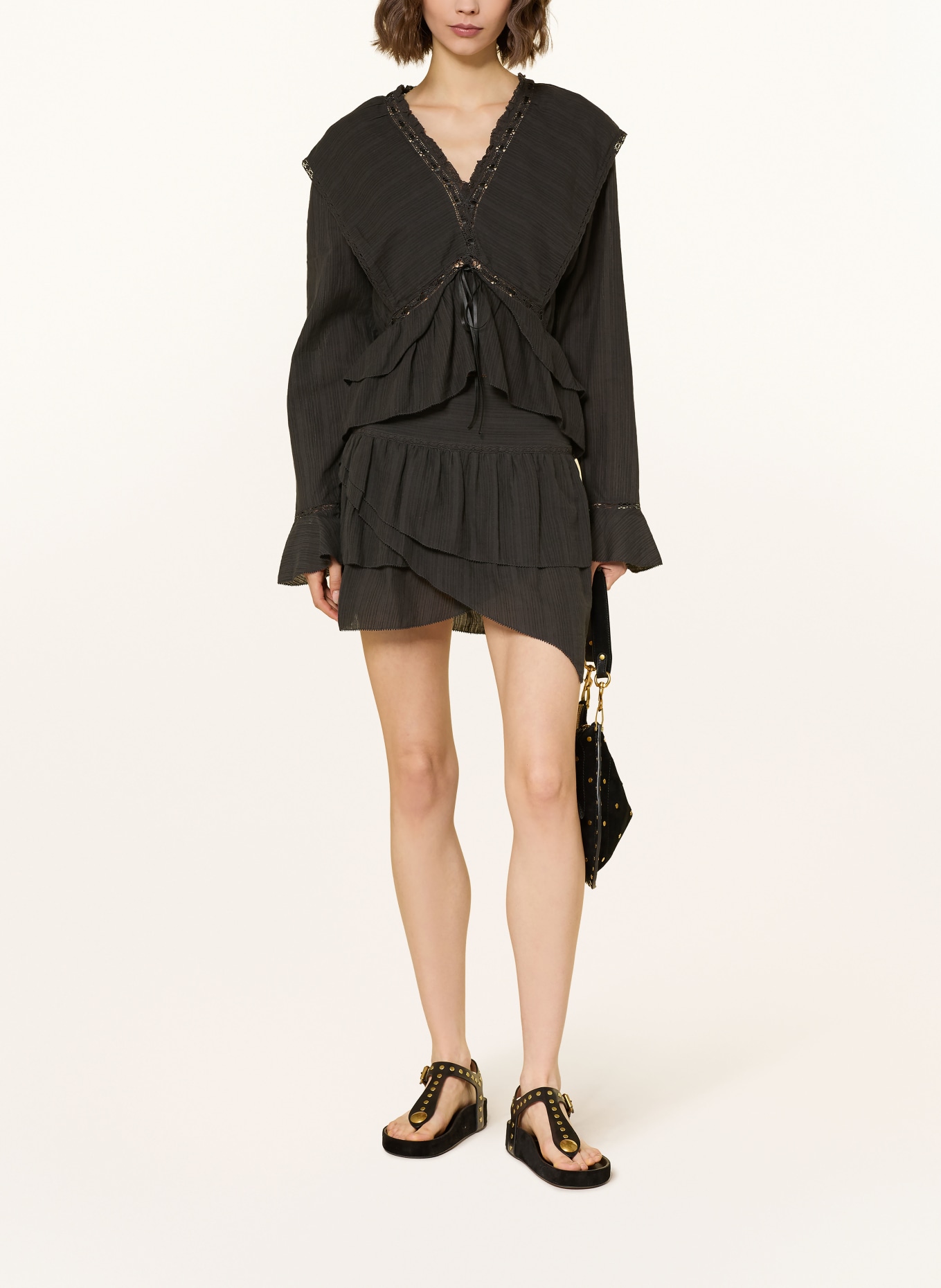 MARANT ÉTOILE DAMIENNE blouse shirt with linen and lace: BLACK