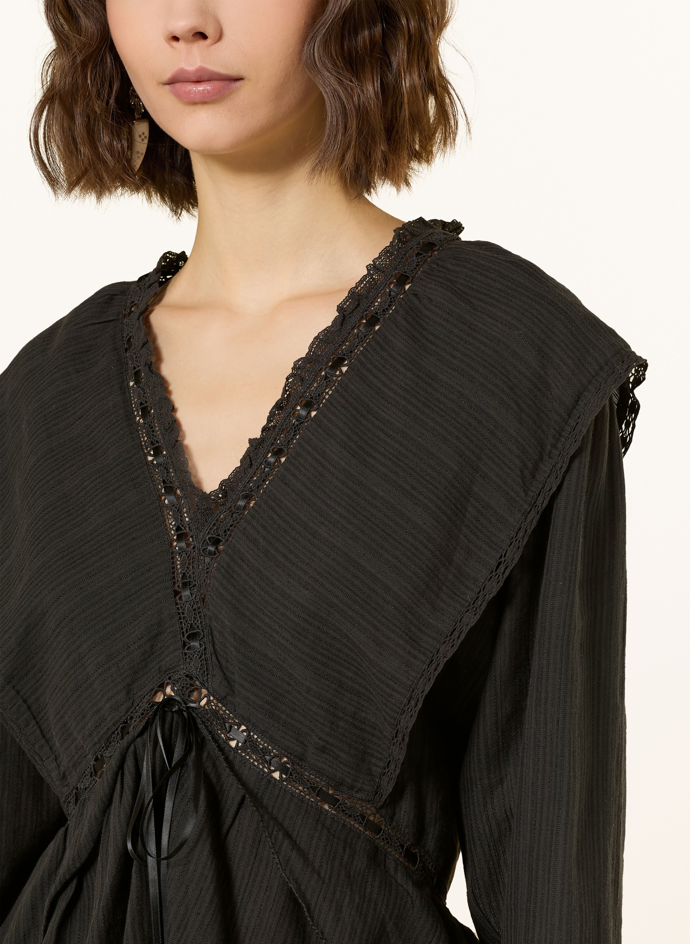 MARANT ÉTOILE DAMIENNE blouse shirt with linen and lace: BLACK