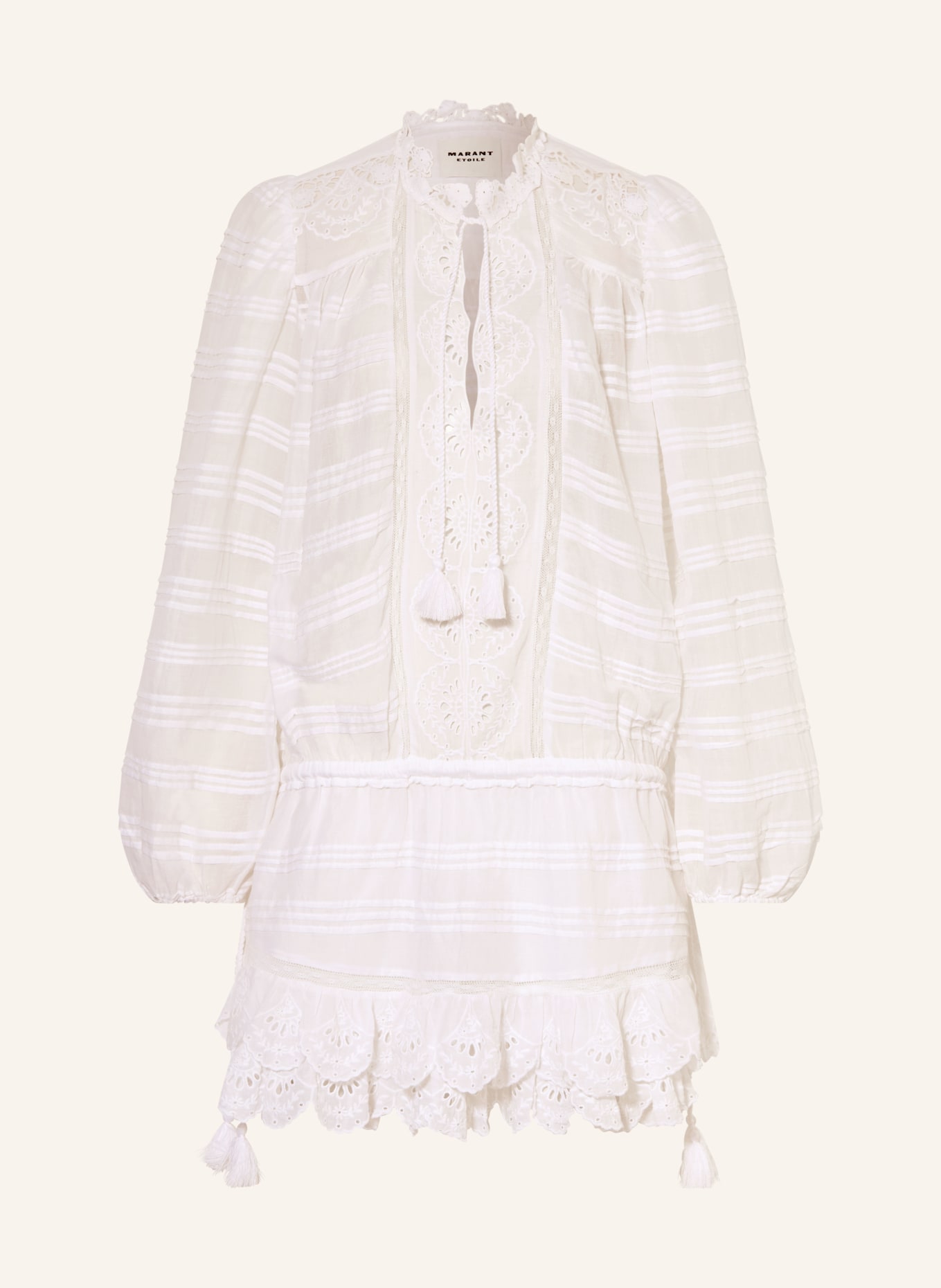 MARANT ÉTOILE PREYA dress with eyelet lace and ruffles: WHITE