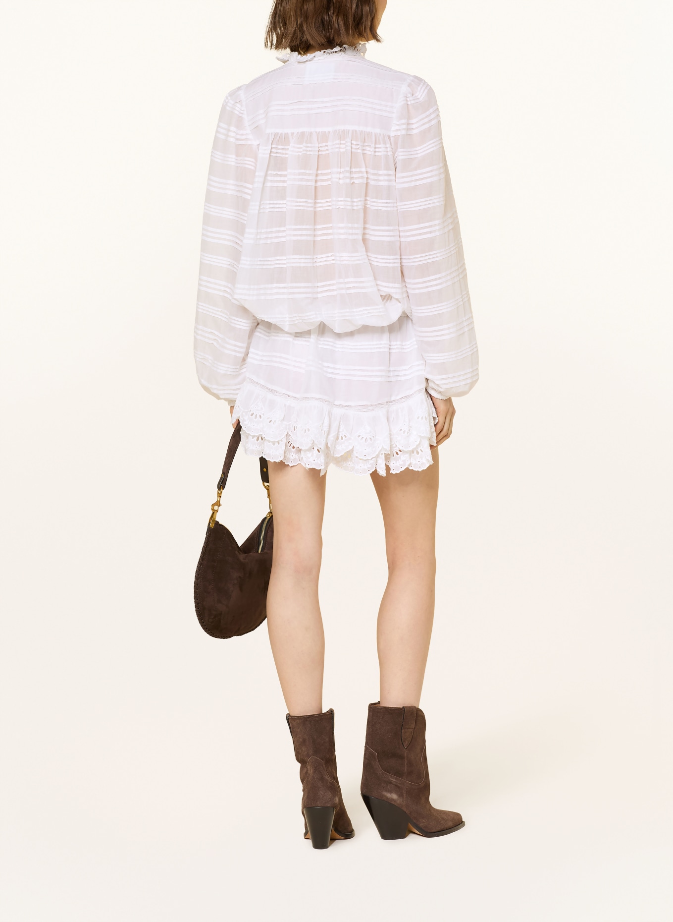 MARANT ÉTOILE PREYA dress with eyelet lace and ruffles: WHITE