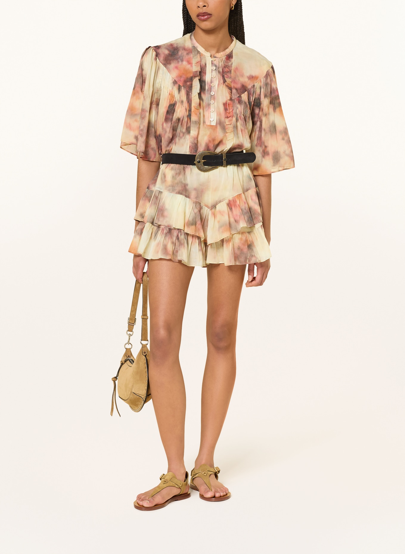 MARANT ÉTOILE JOCADIA skirt with ruffles: CREAM / DUSKY PINK / LIGHT ORANGE