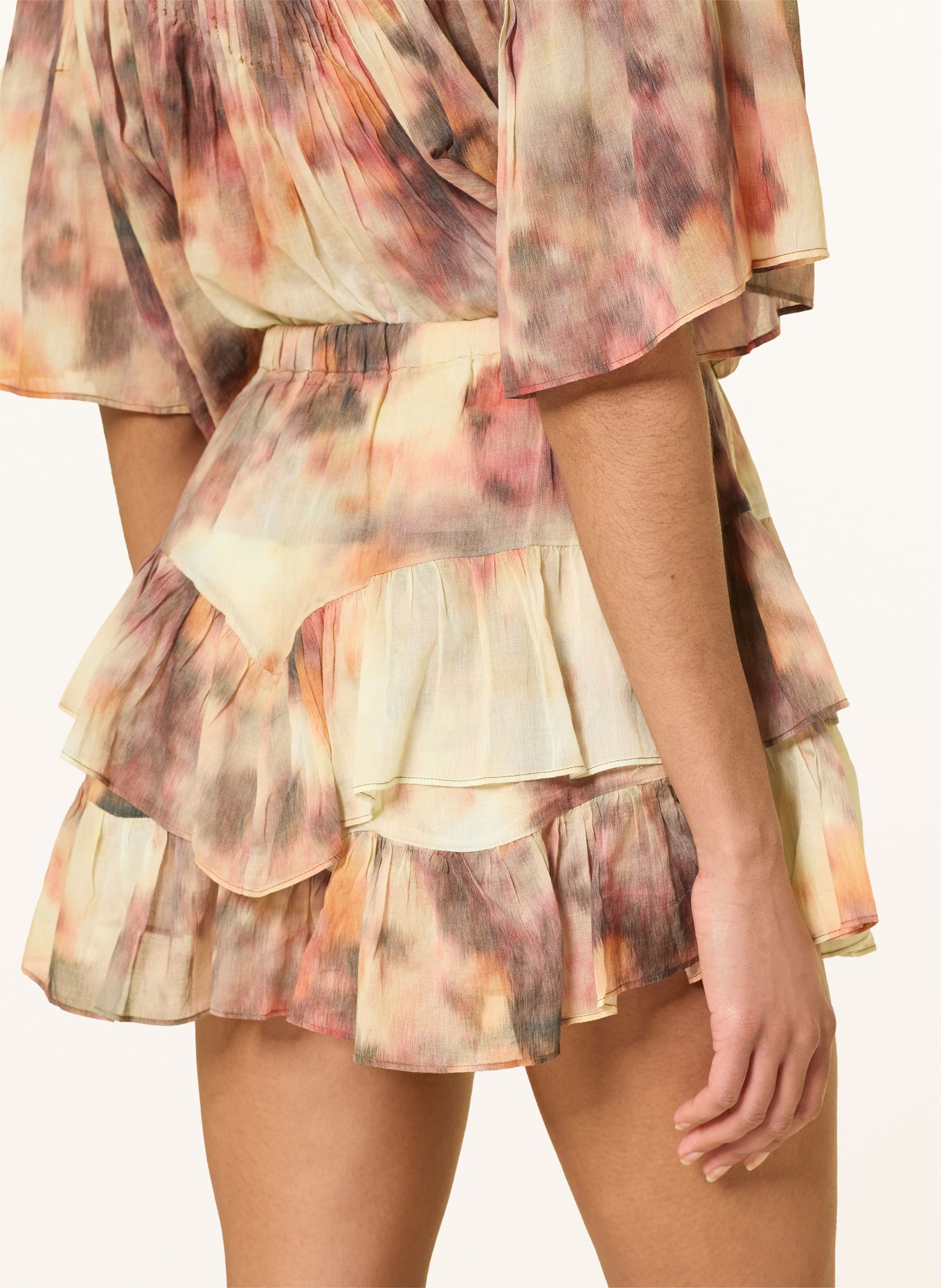 MARANT ÉTOILE JOCADIA skirt with ruffles: CREAM / DUSKY PINK / LIGHT ORANGE