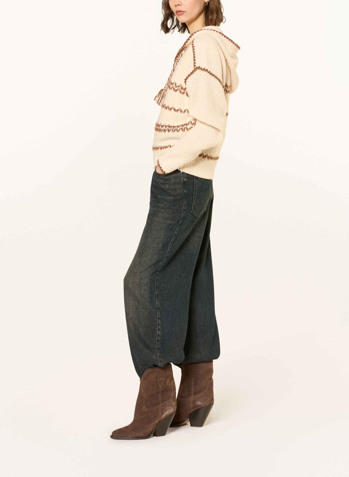 MARANT ÉTOILE Pletená mikina s kapucí ROMERA: BÉŽOVÁ / HNĚDÁ