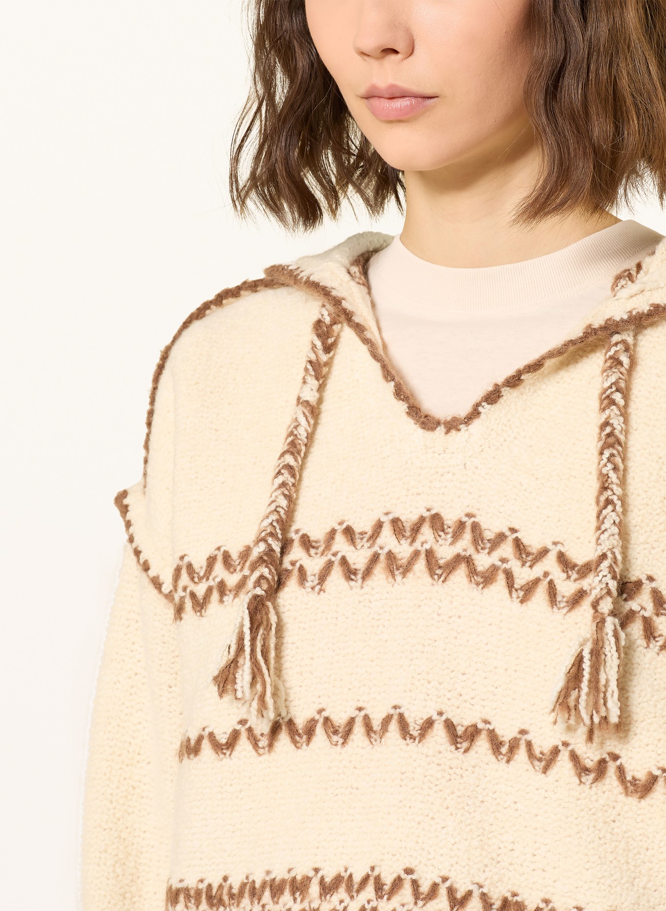 MARANT ÉTOILE Pletená mikina s kapucí ROMERA: BÉŽOVÁ / HNĚDÁ