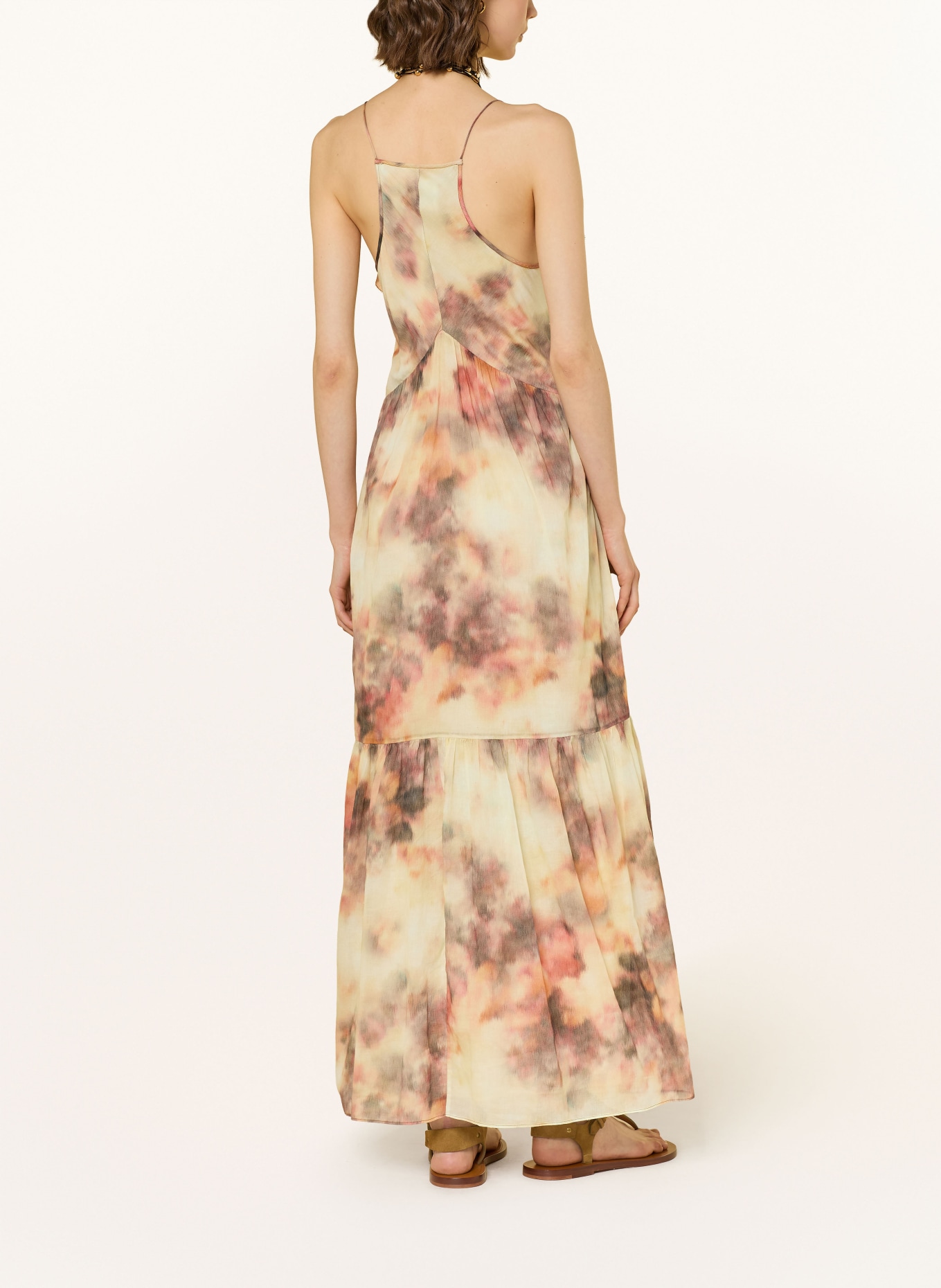 MARANT ÉTOILE Kleid VASMILA mit Volants: BEIGE / DUNKELGRAU / HELLROT