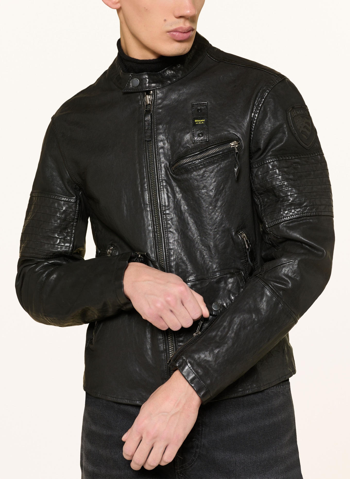 Blauer Lederjacke ELMER: SCHWARZ