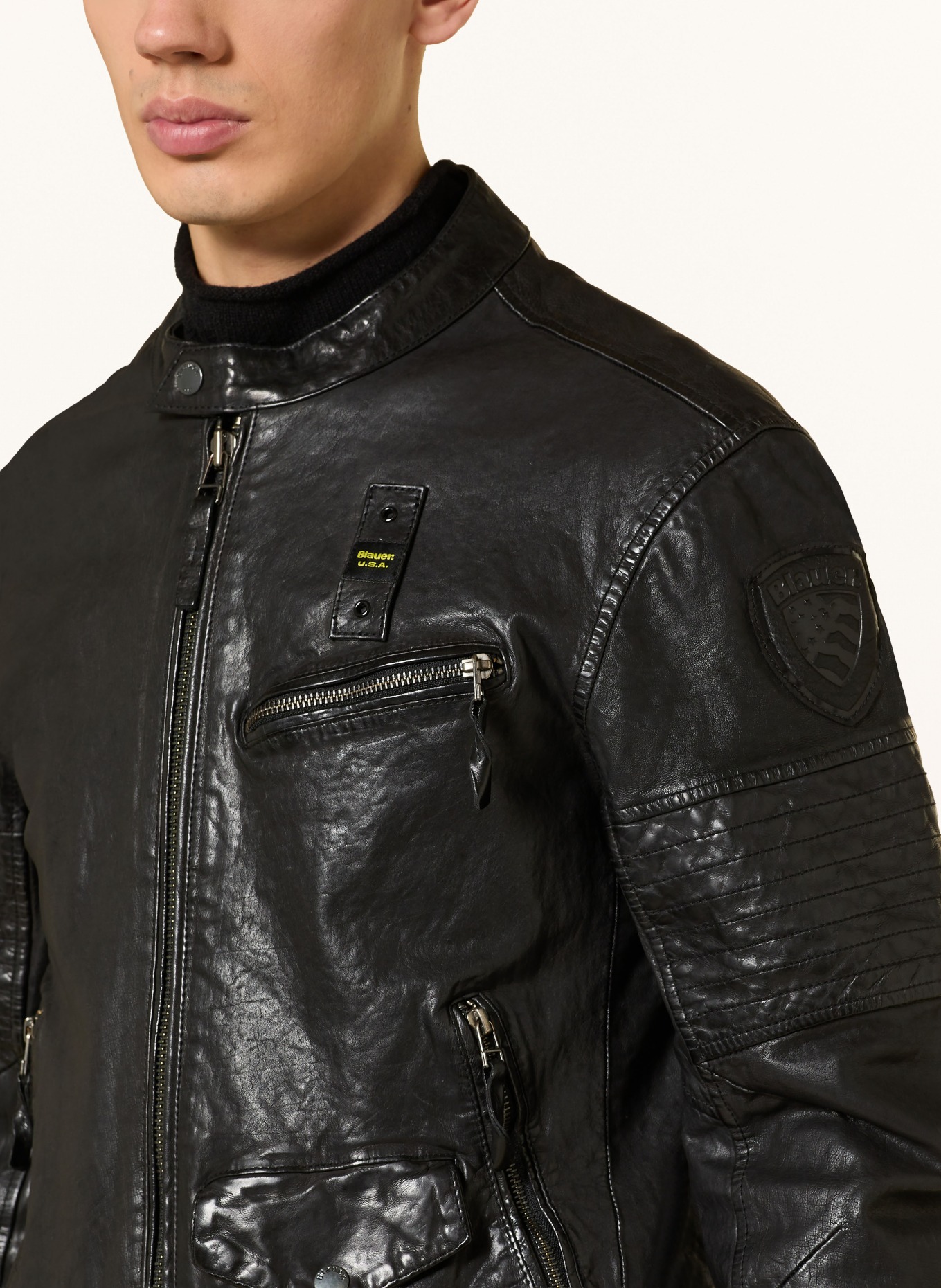 Blauer Lederjacke ELMER: SCHWARZ