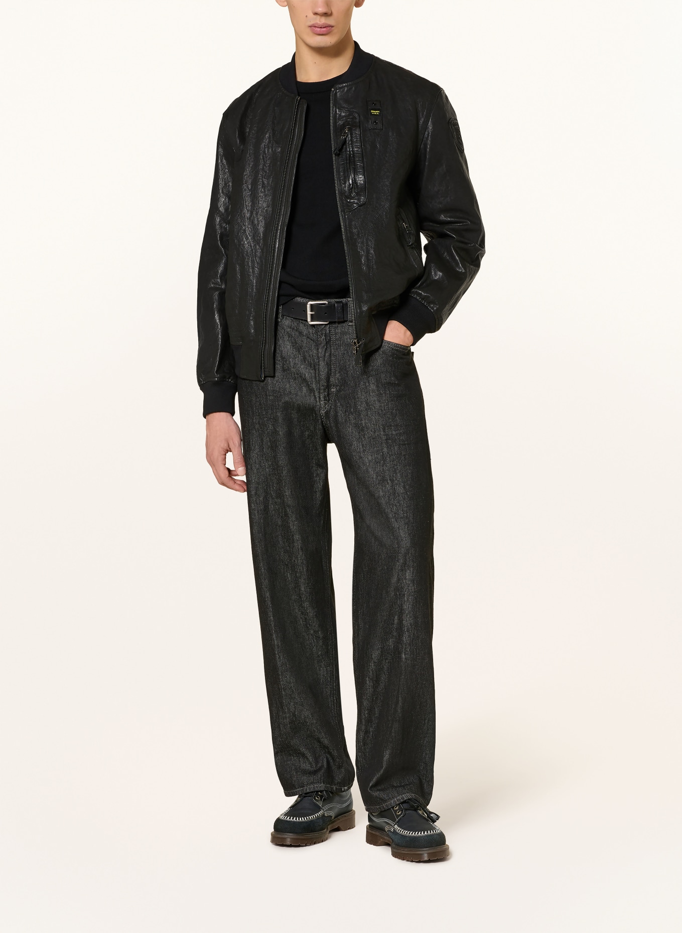 Blauer Lederblouson FAULKNER: SCHWARZ