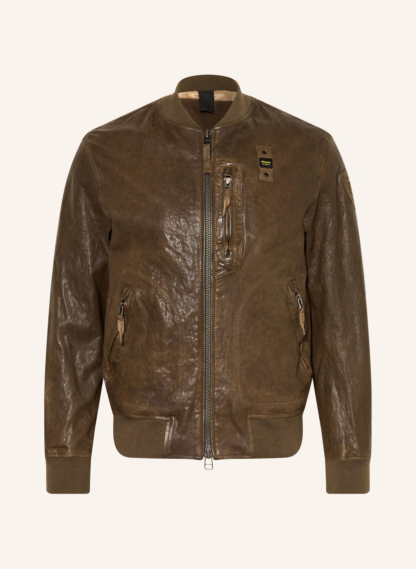 Blauer Lederblouson FAULKNER: OLIV
