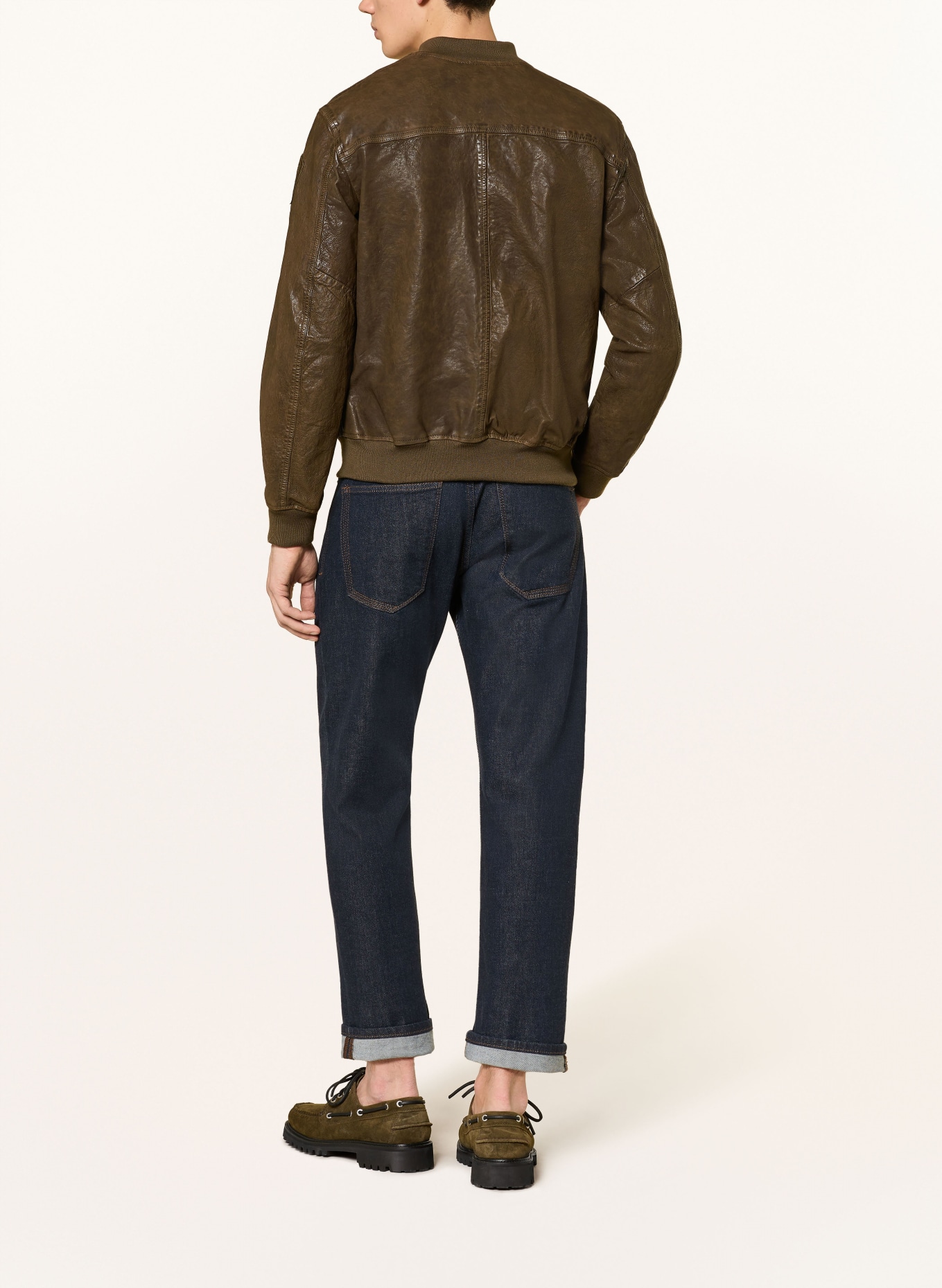 Blauer Lederblouson FAULKNER: OLIV