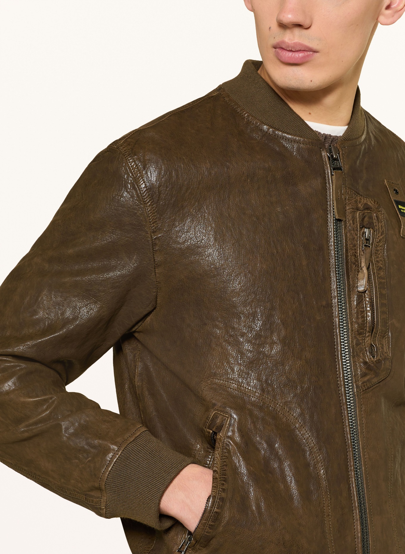 Blauer Lederblouson FAULKNER: OLIV