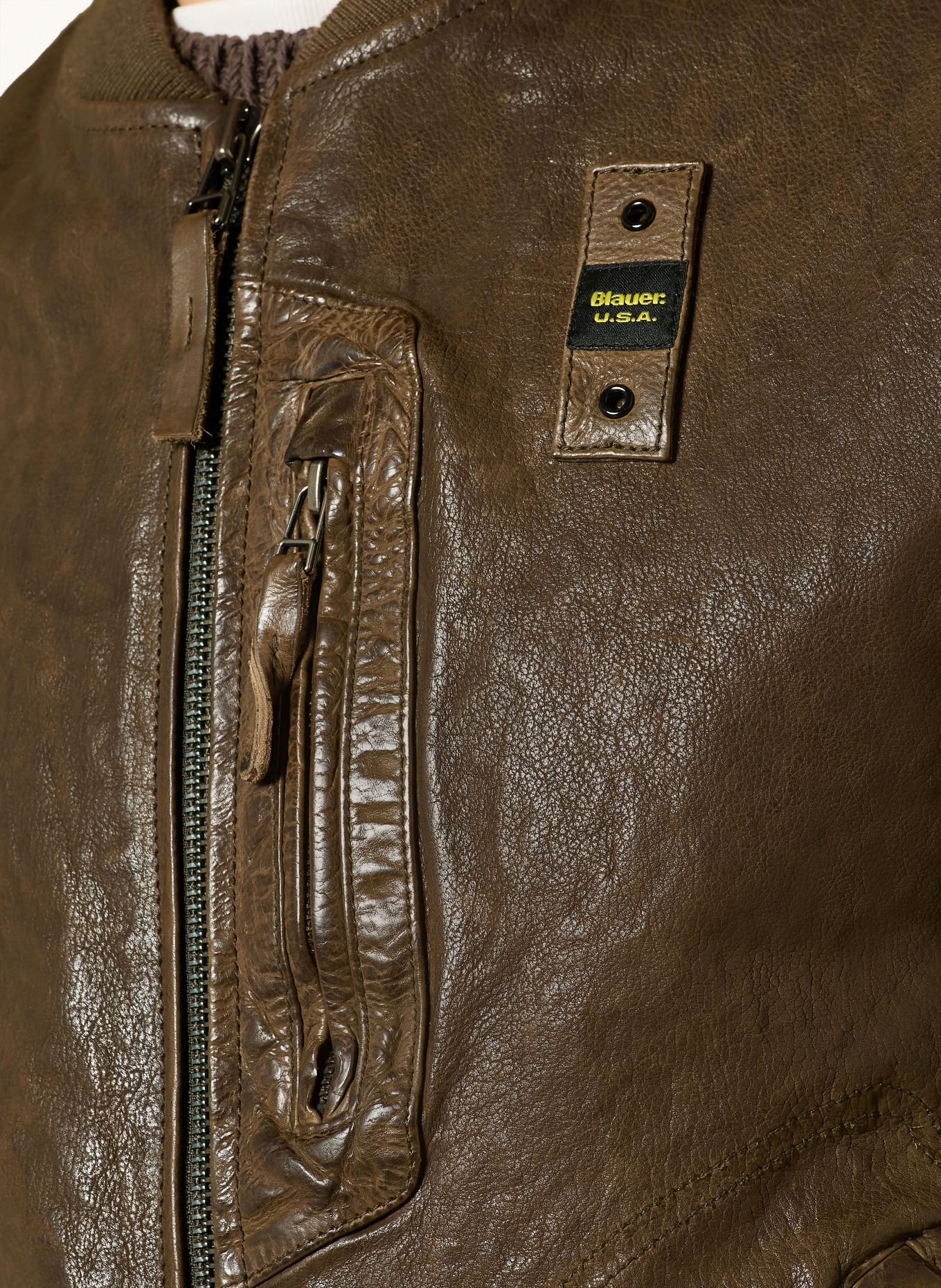 Blauer Lederblouson FAULKNER: OLIV