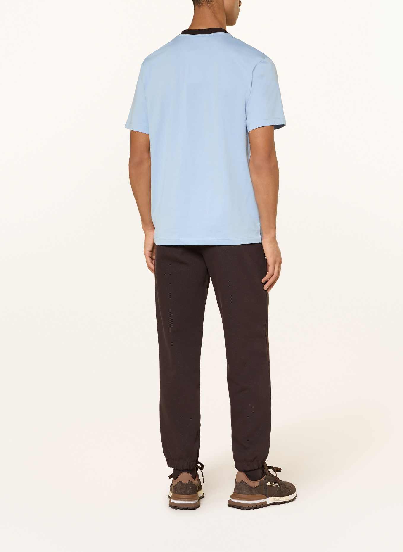 LACOSTE T-shirt: LIGHT BLUE / DARK BROWN