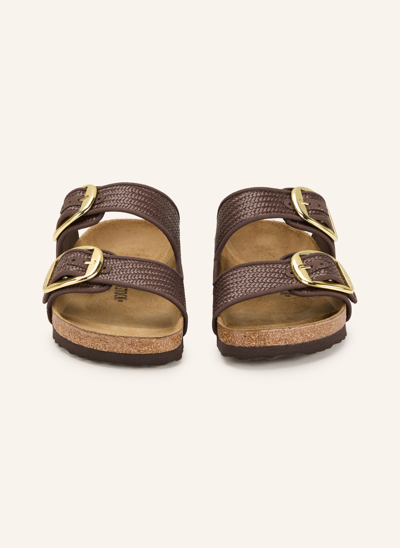 BIRKENSTOCK Pantofle ARIZONA BIG BUCKLE RAFFIA: HNĚDÁ / TMAVĚ HNĚDÁ