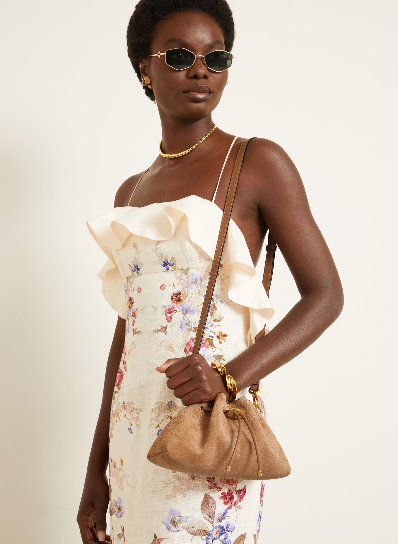 JIMMY CHOO CINCH MINI handbag: LIGHT BROWN / GOLD