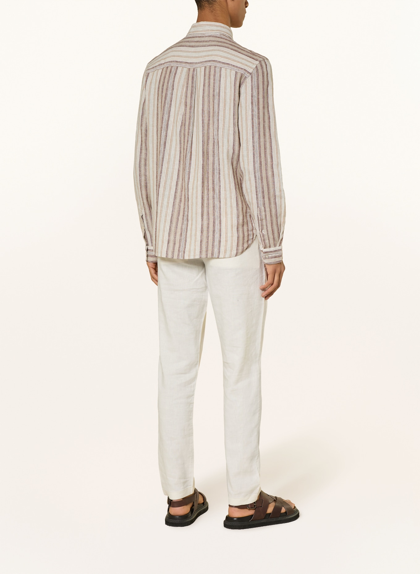 NOWADAYS Comfort fit shirt with linen: BEIGE / DARK BROWN / ECRU