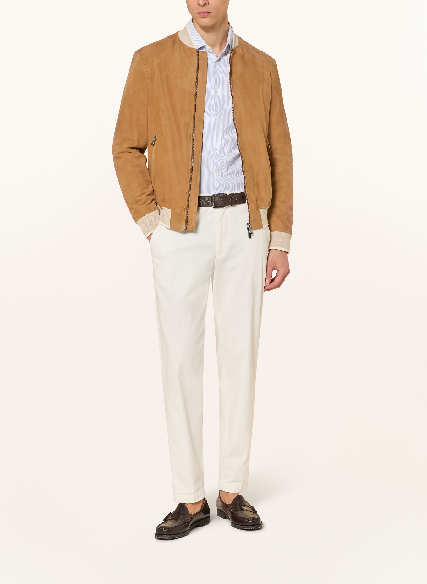 PAUL & SHARK Lederblouson: COGNAC / CREME / TAUPE