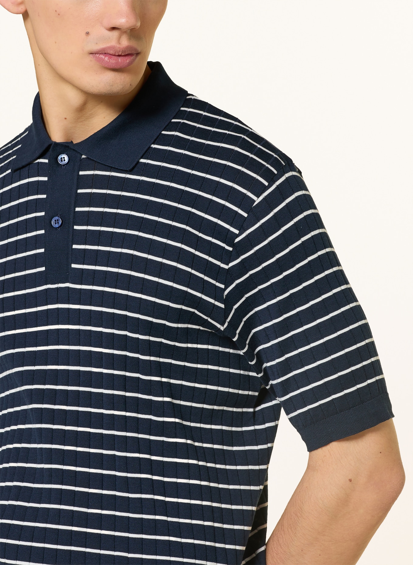 PAUL & SHARK Strick-Poloshirt: DUNKELBLAU / WEISS