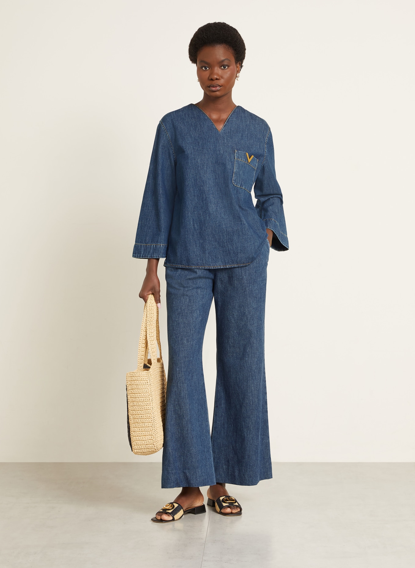 VALENTINO Blusenshirt SOLID in Jeansoptik: BLAU