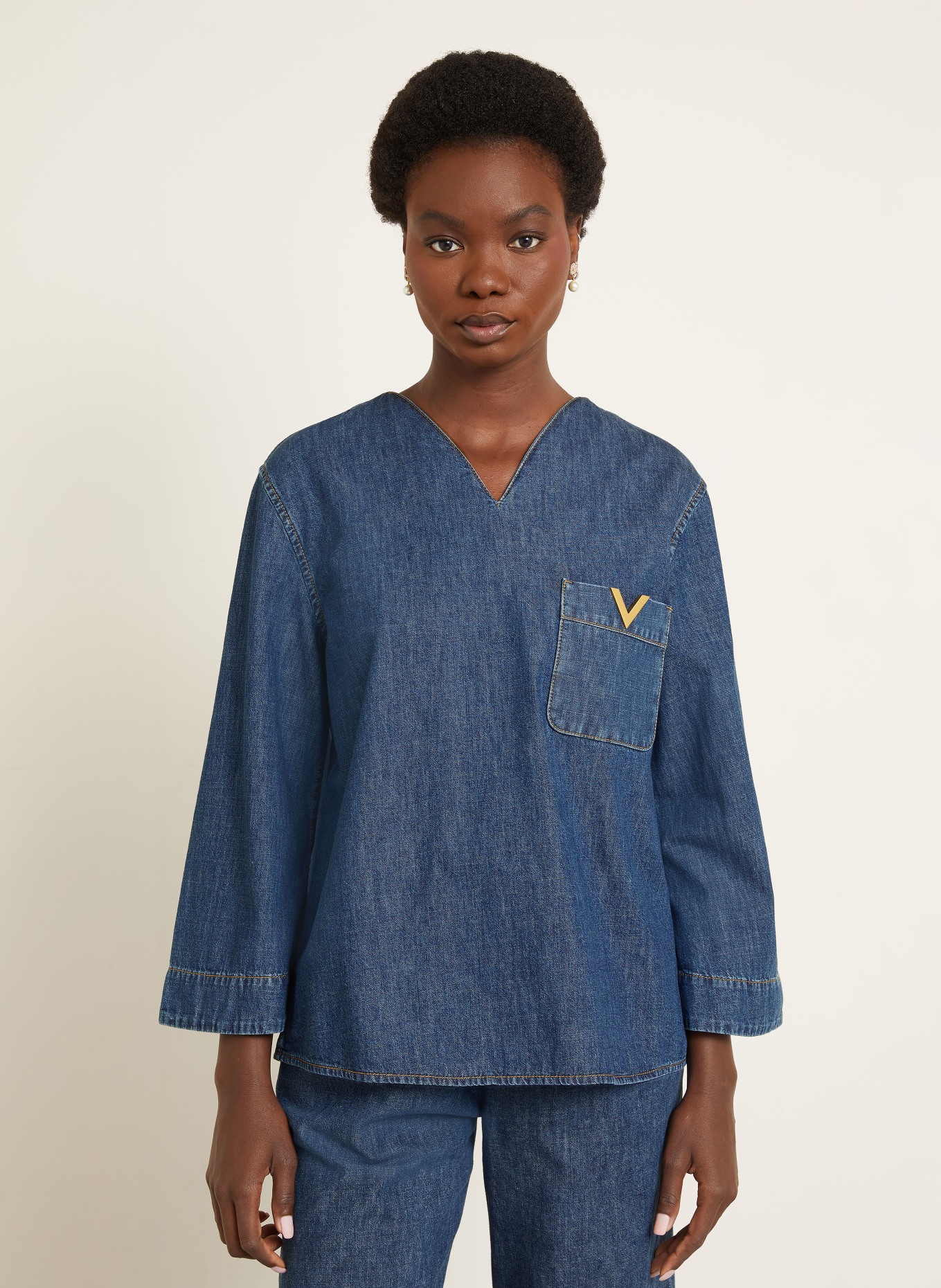 VALENTINO Blusenshirt SOLID in Jeansoptik: BLAU