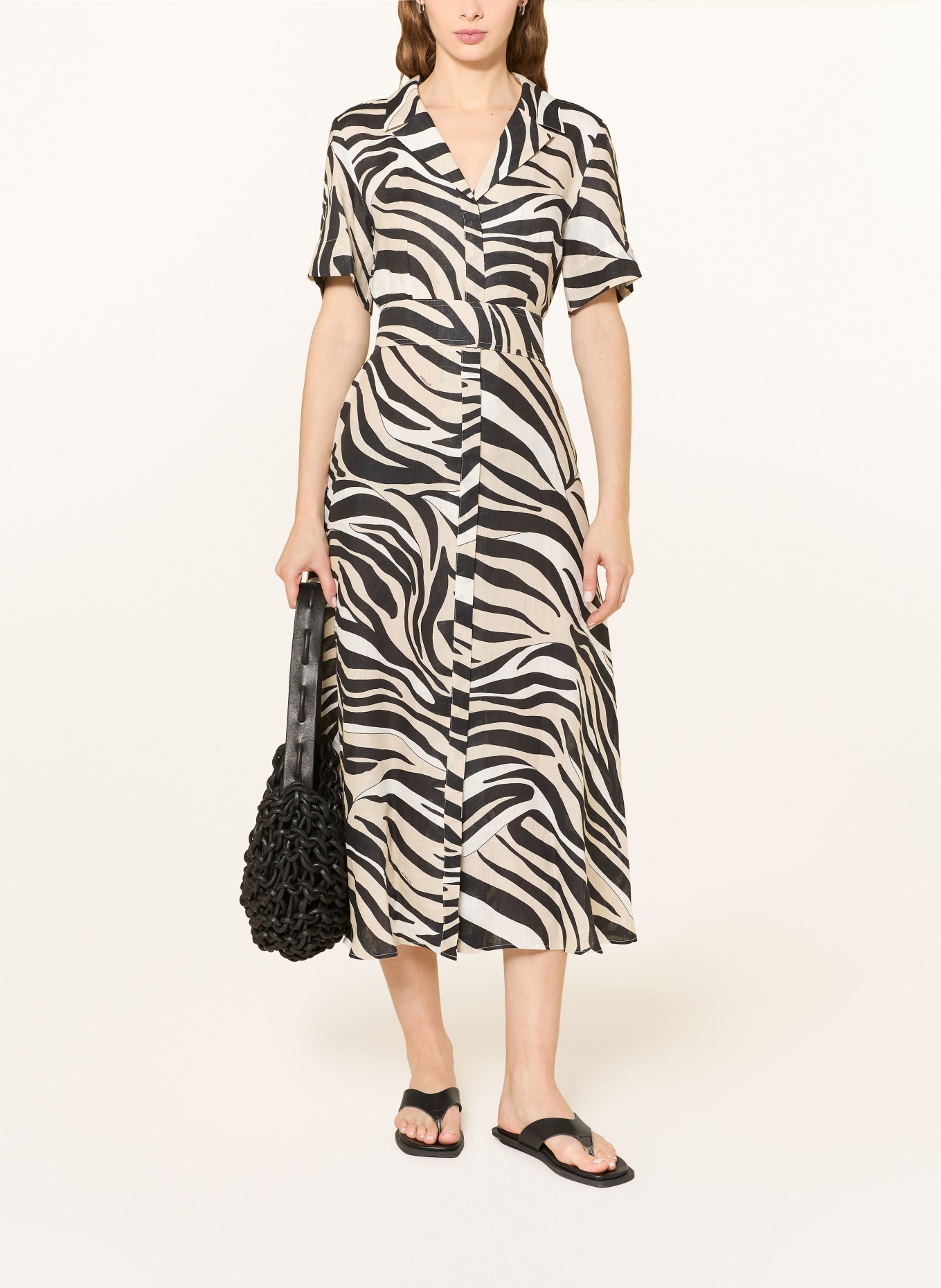 MARELLA Linen dress MLSPACCHE: BLACK / WHITE